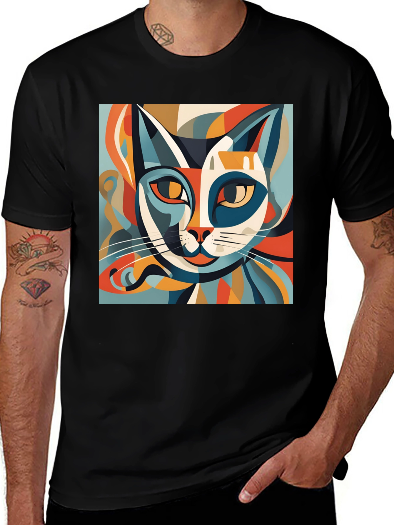 Variant 20 of Abstract Cat Graphic Tee - Modern Art Style