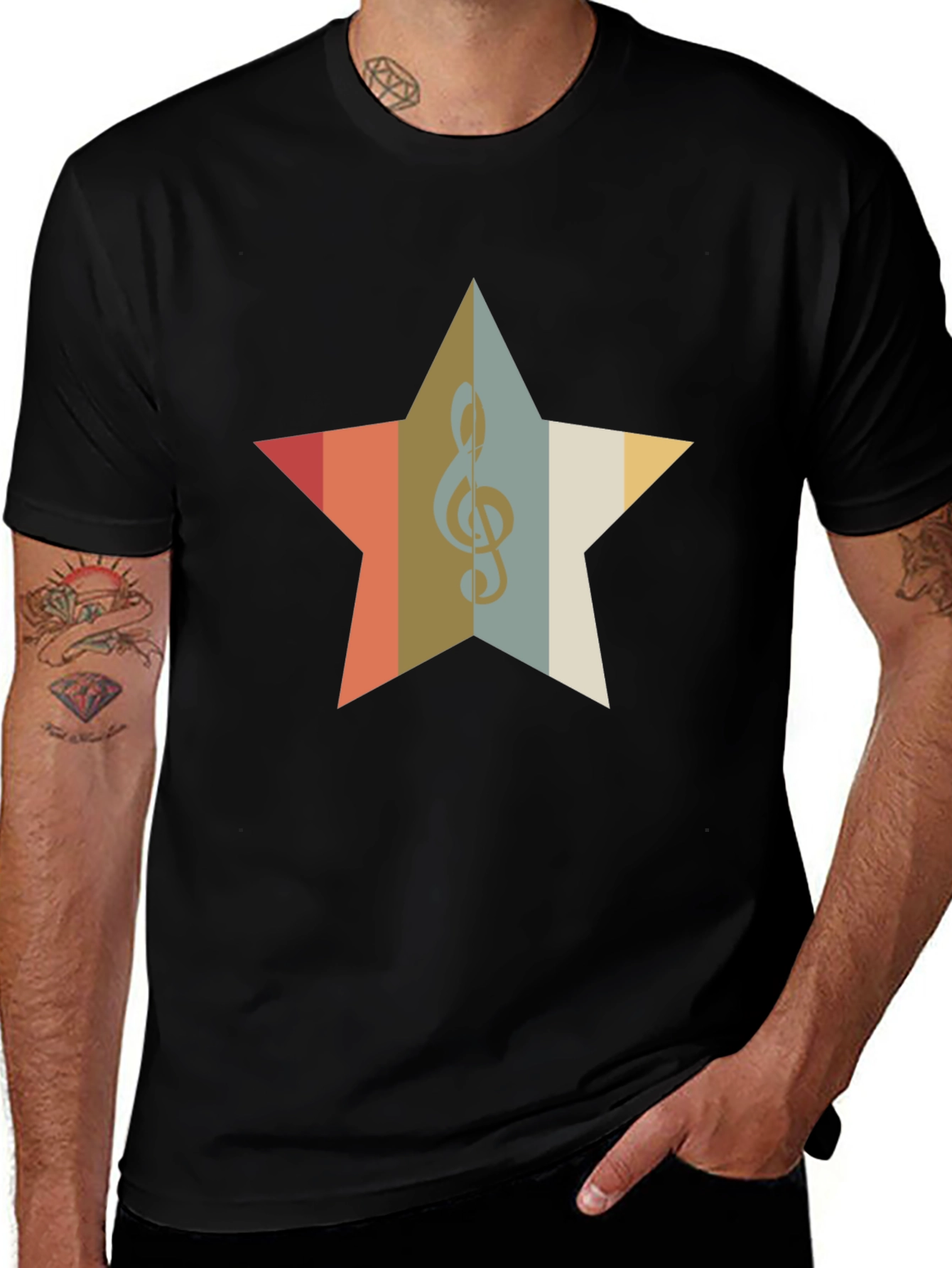 Variant 21 of Retro Music Star Graphic Tee - Black Cotton Blend Shirt
