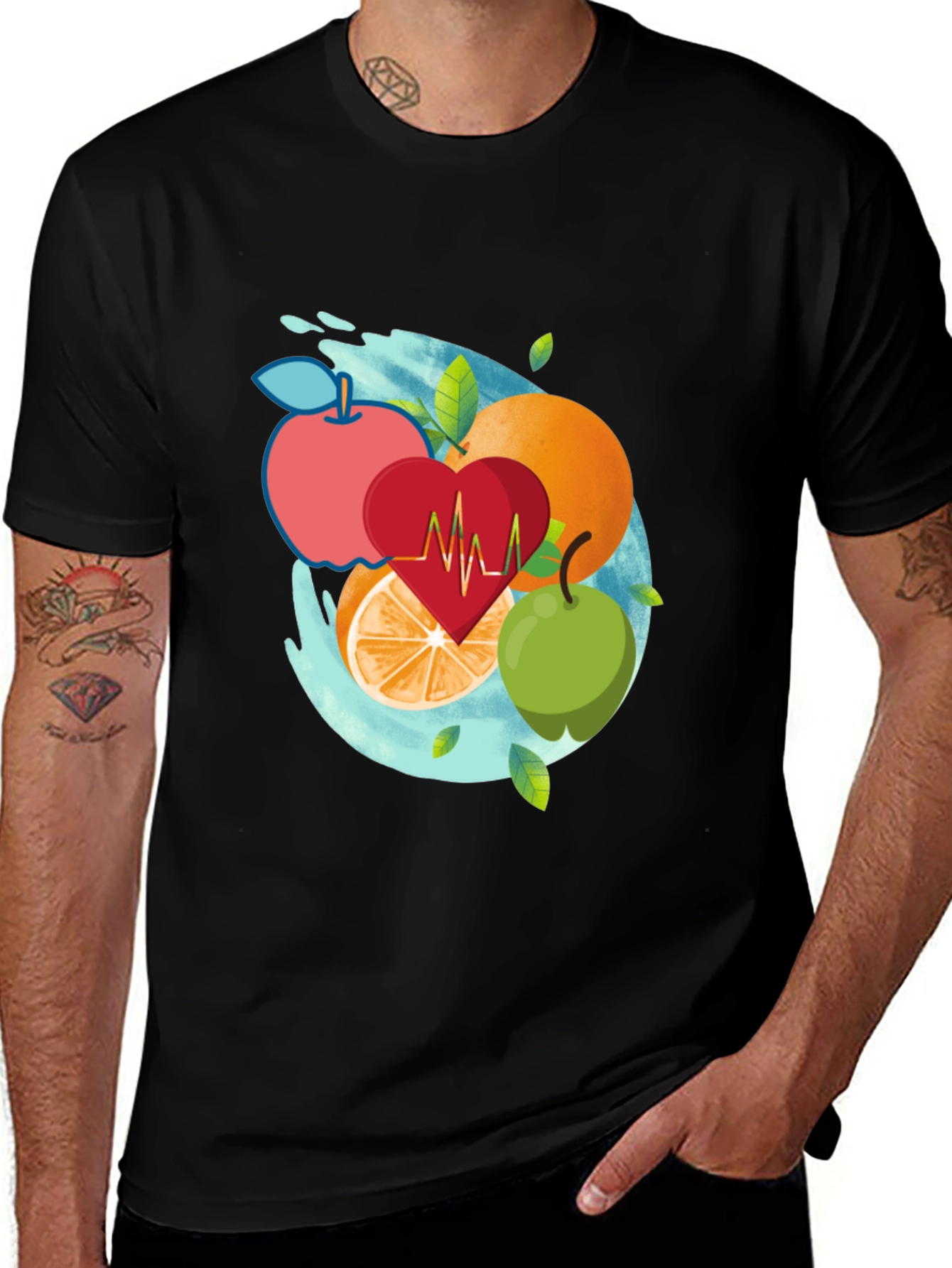 Fruit Heartbeat Graphic T-Shirt - Healthy Lifestyle Tee