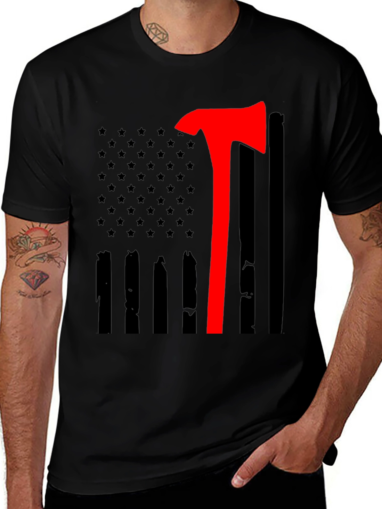 Variant 24 of Firefighter Axe Flag Graphic T-Shirt