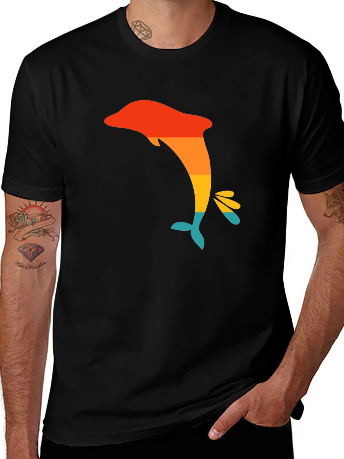 Variant 12 of Retro Dolphin Graphic Tee - Black Casual T-Shirt