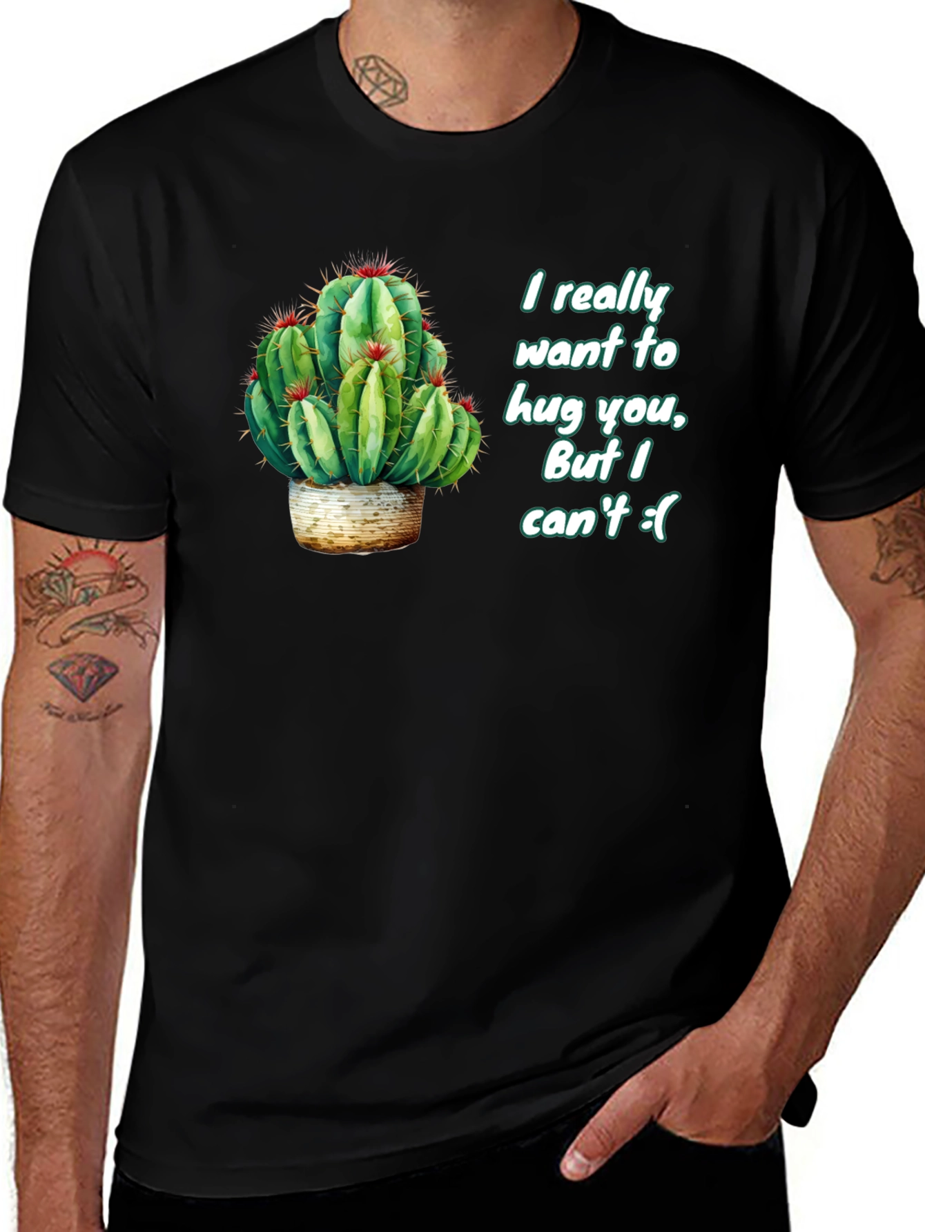 Variant 13 of Cactus Hug Men's Black T-Shirt - Funny Graphic Tee