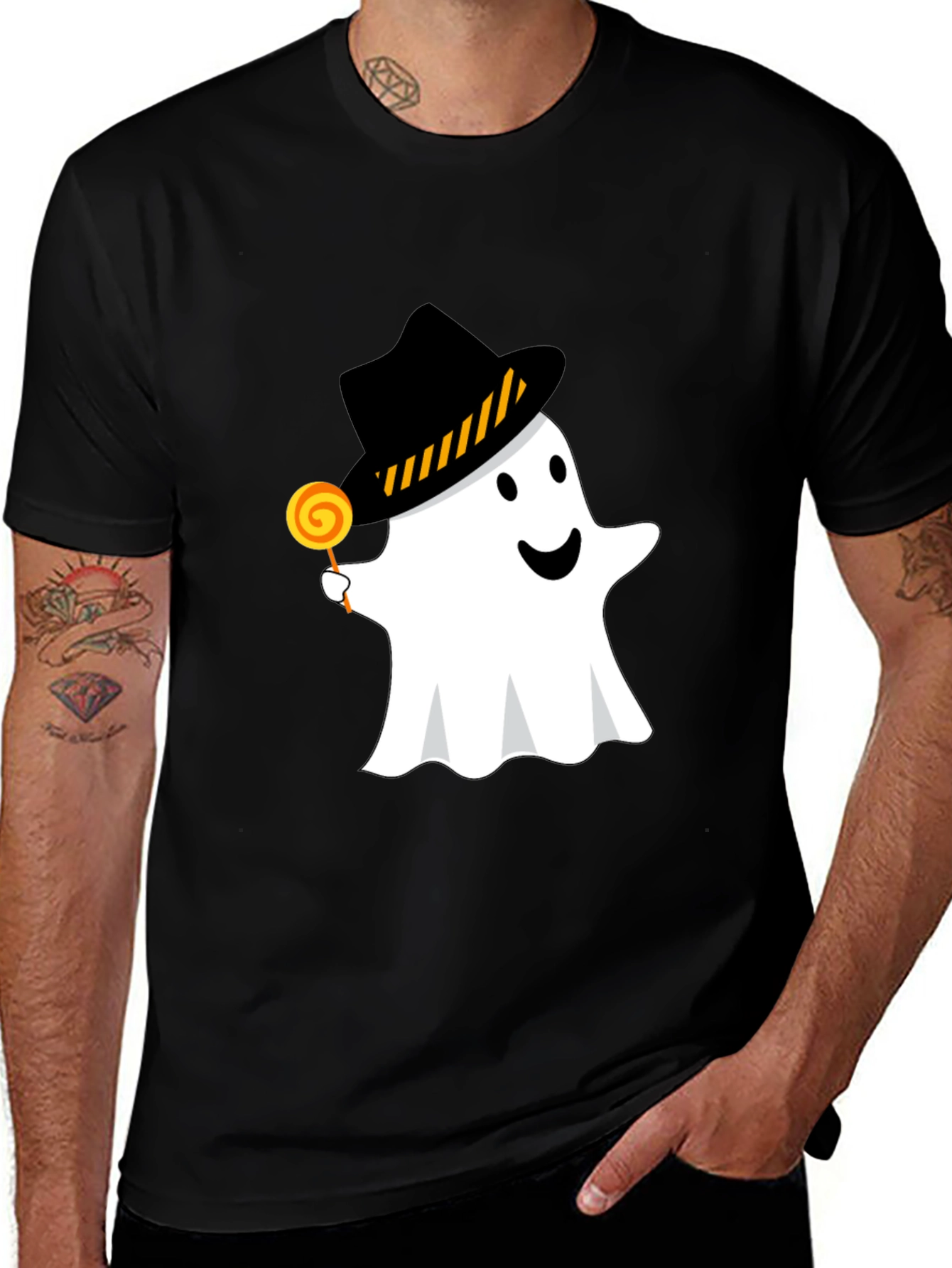 Variant 6 of Ghost with Hat & Candy Black T-Shirt