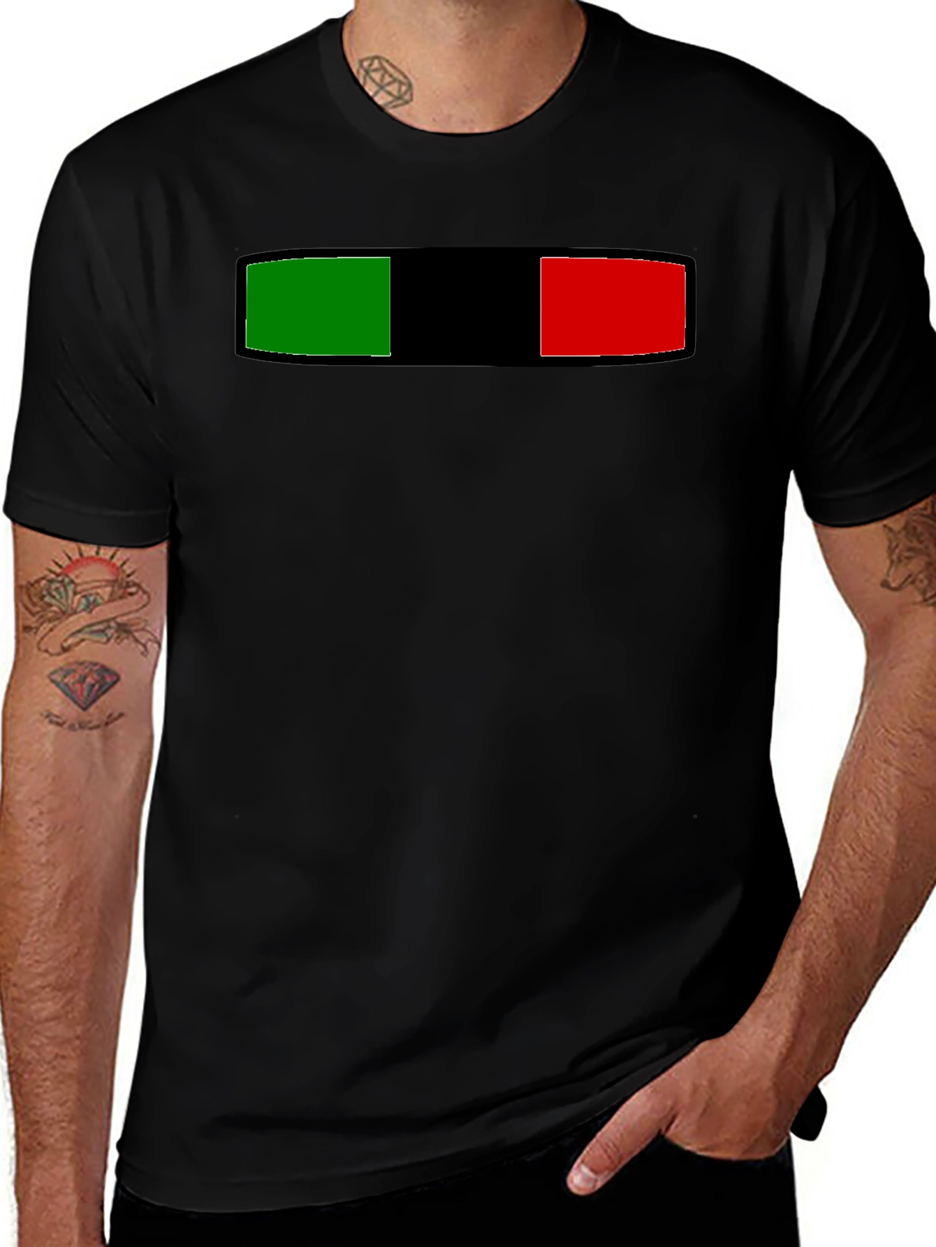 Variant 14 of Striped Green Black and Red Graphic Tee