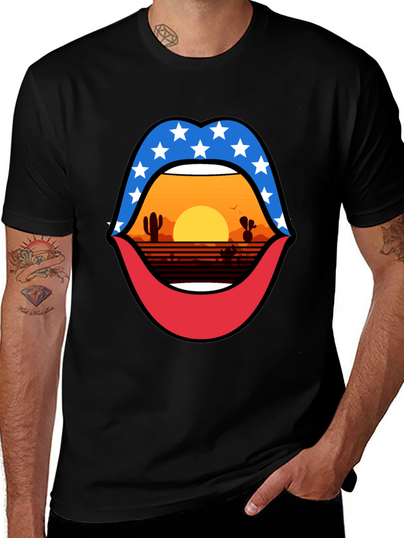 Variant 9 of Patriotic Desert Sunset Lips Graphic Tee