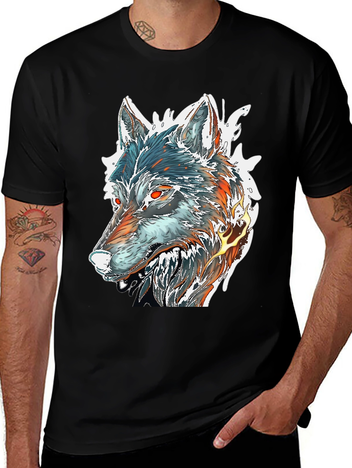 Variant 16 of Fiery Wolf Graphic Tee - Black