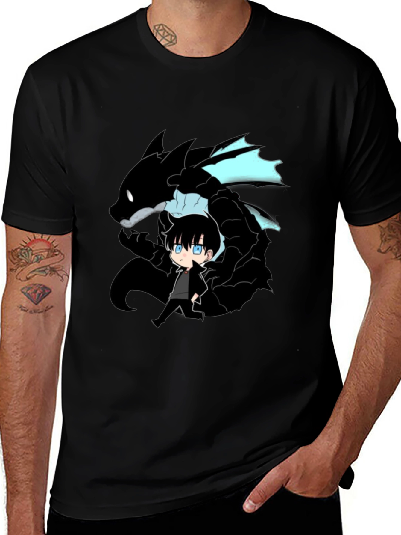 Variant 8 of Anime Dragon Graphic T-Shirt - Black