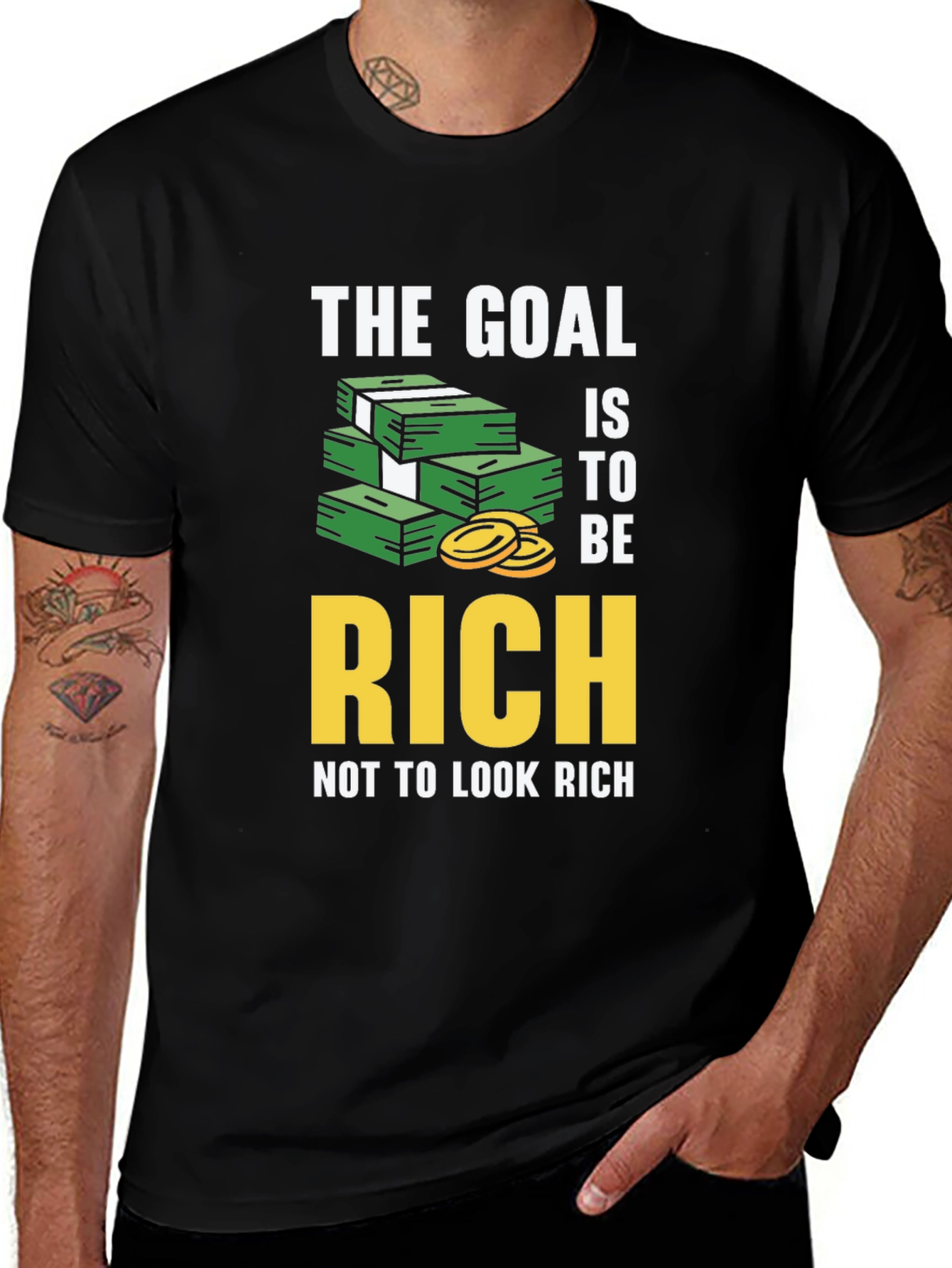 Variant 18 of Goal is to Be Rich Graphic Tee - Black Cotton T-Shirt