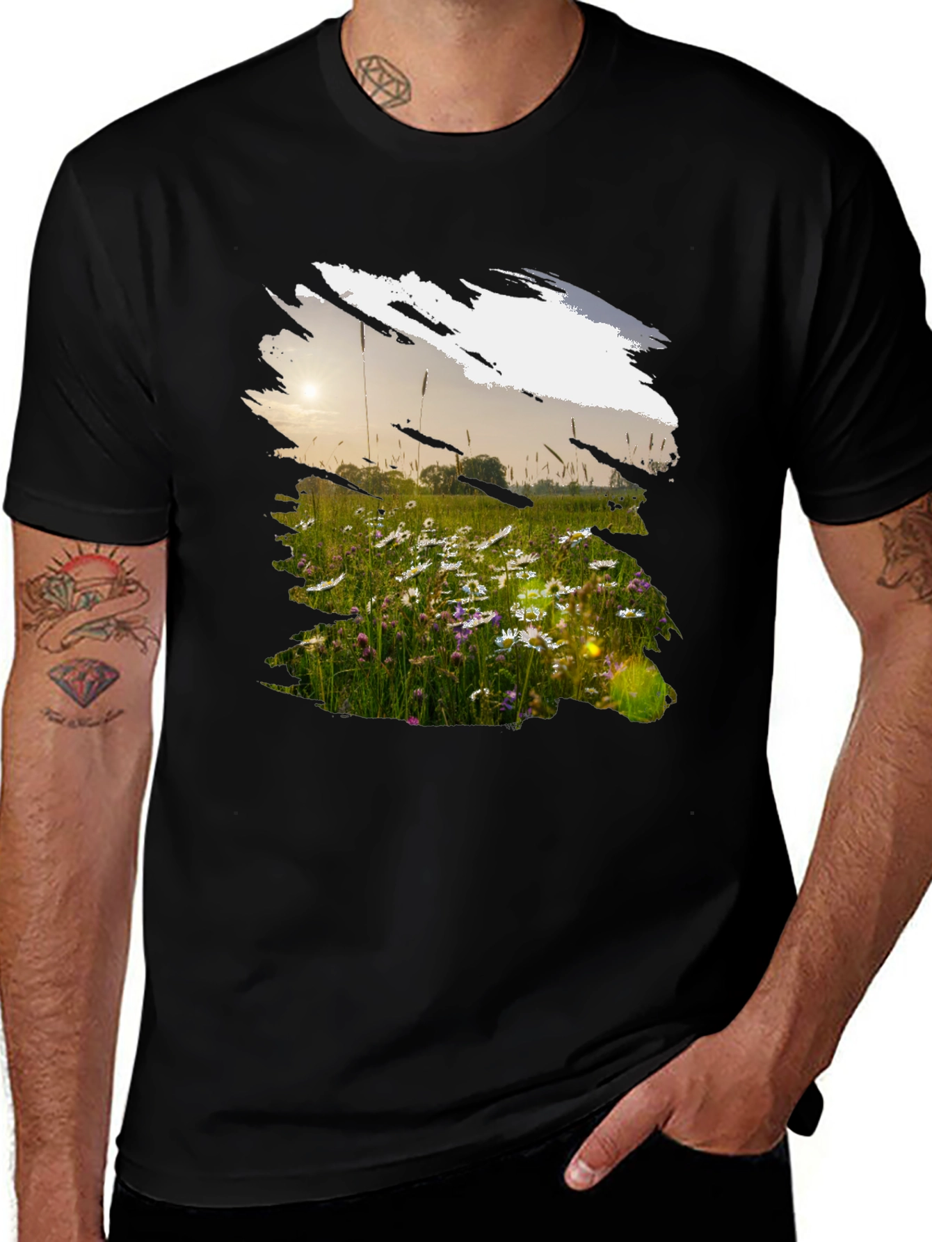 Variant 25 of Nature Field Graphic Tee - Stylish Black T-Shirt