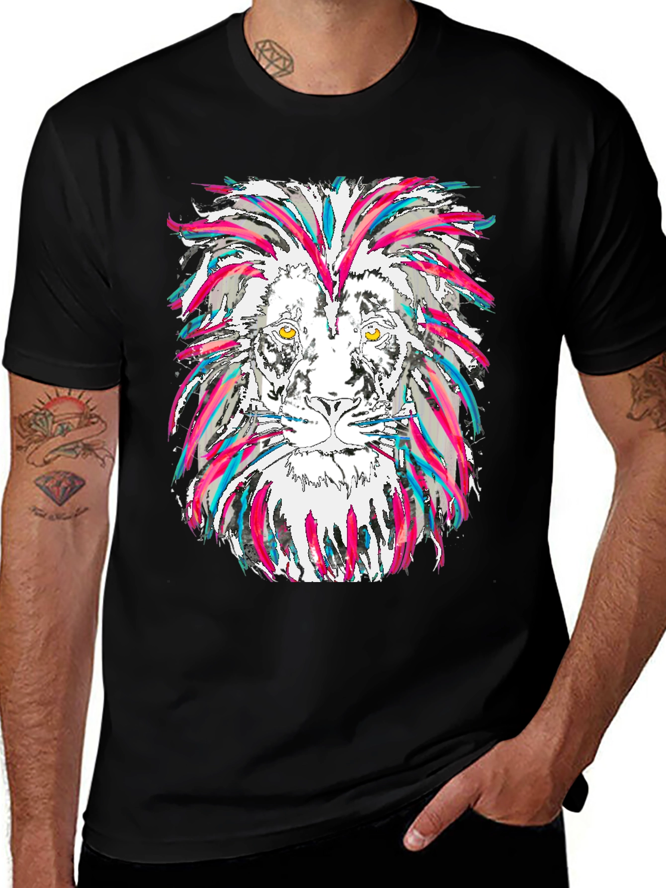 Variant 16 of Lion Graphic Tee - Men's Black Cotton T-Shirt