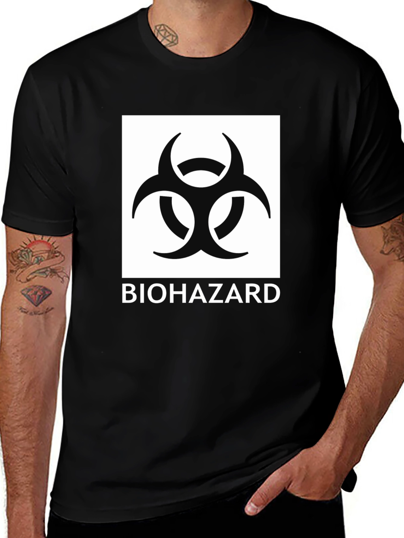 Variant 26 of Biohazard Symbol Graphic Black T-Shirt