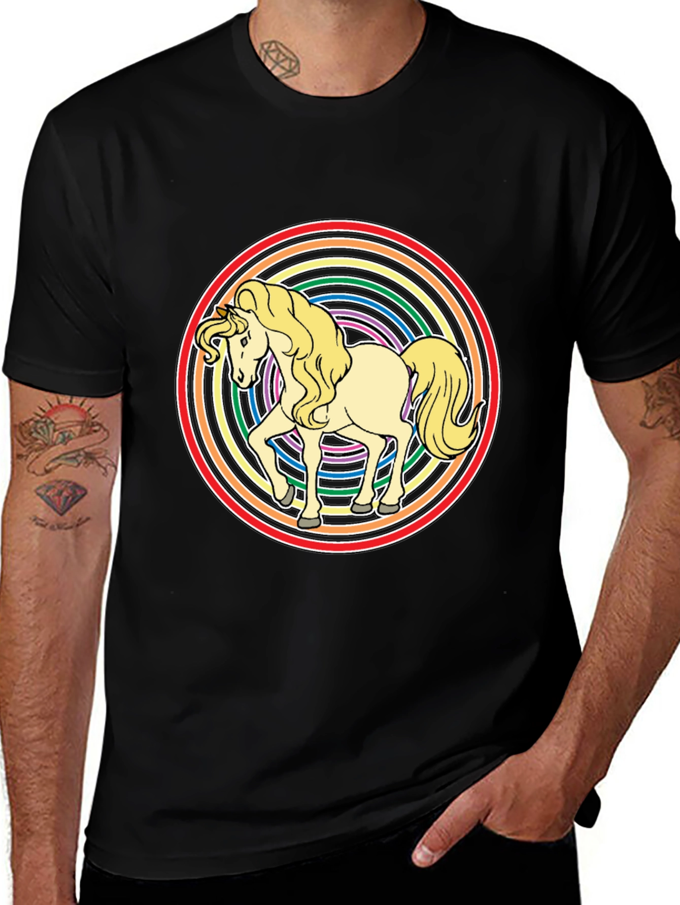 Variant 16 of Unicorn Rainbow T-Shirt - Black Cotton Tee