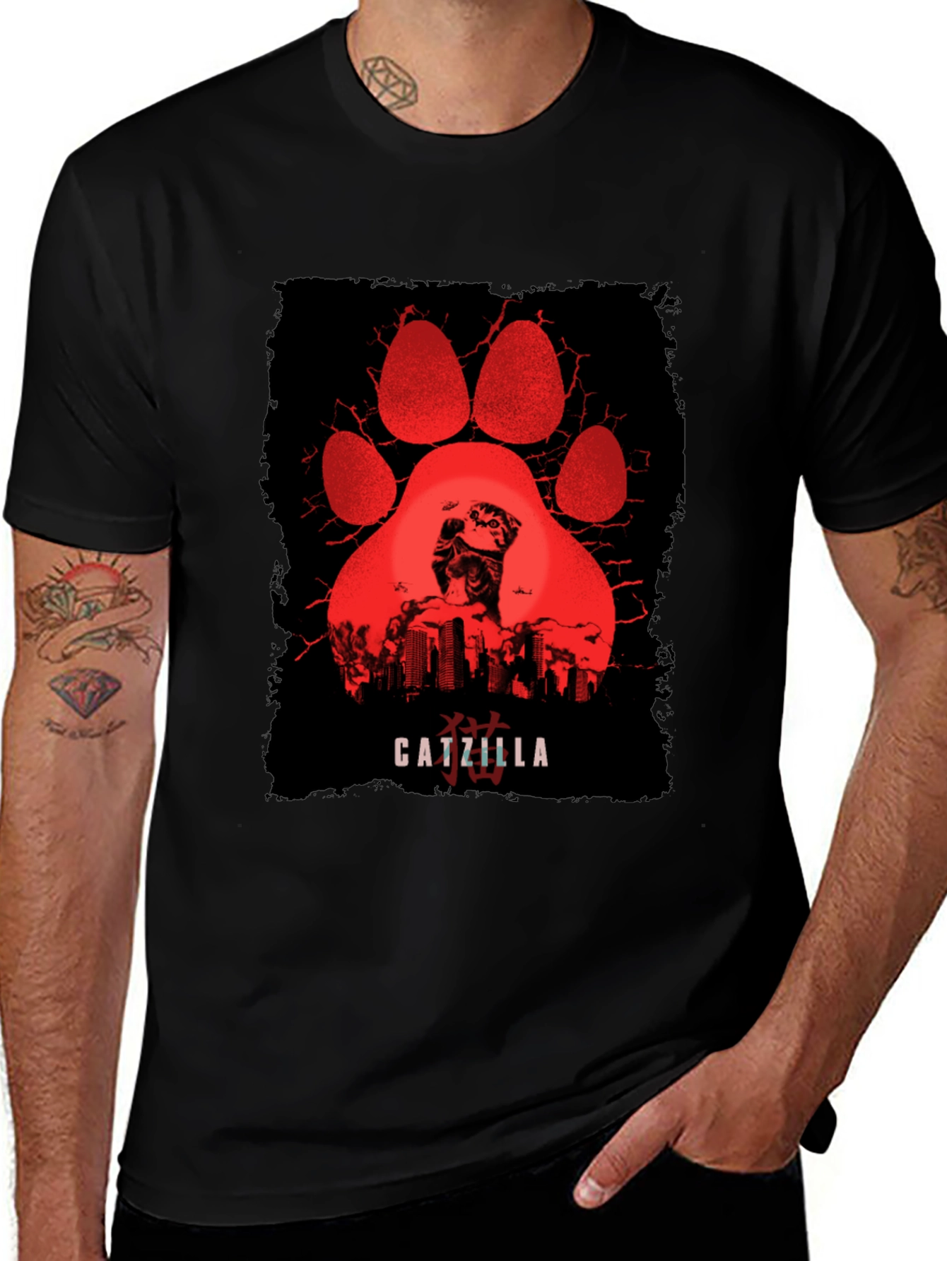 Catzilla T-Shirt - Red Paw Graphic