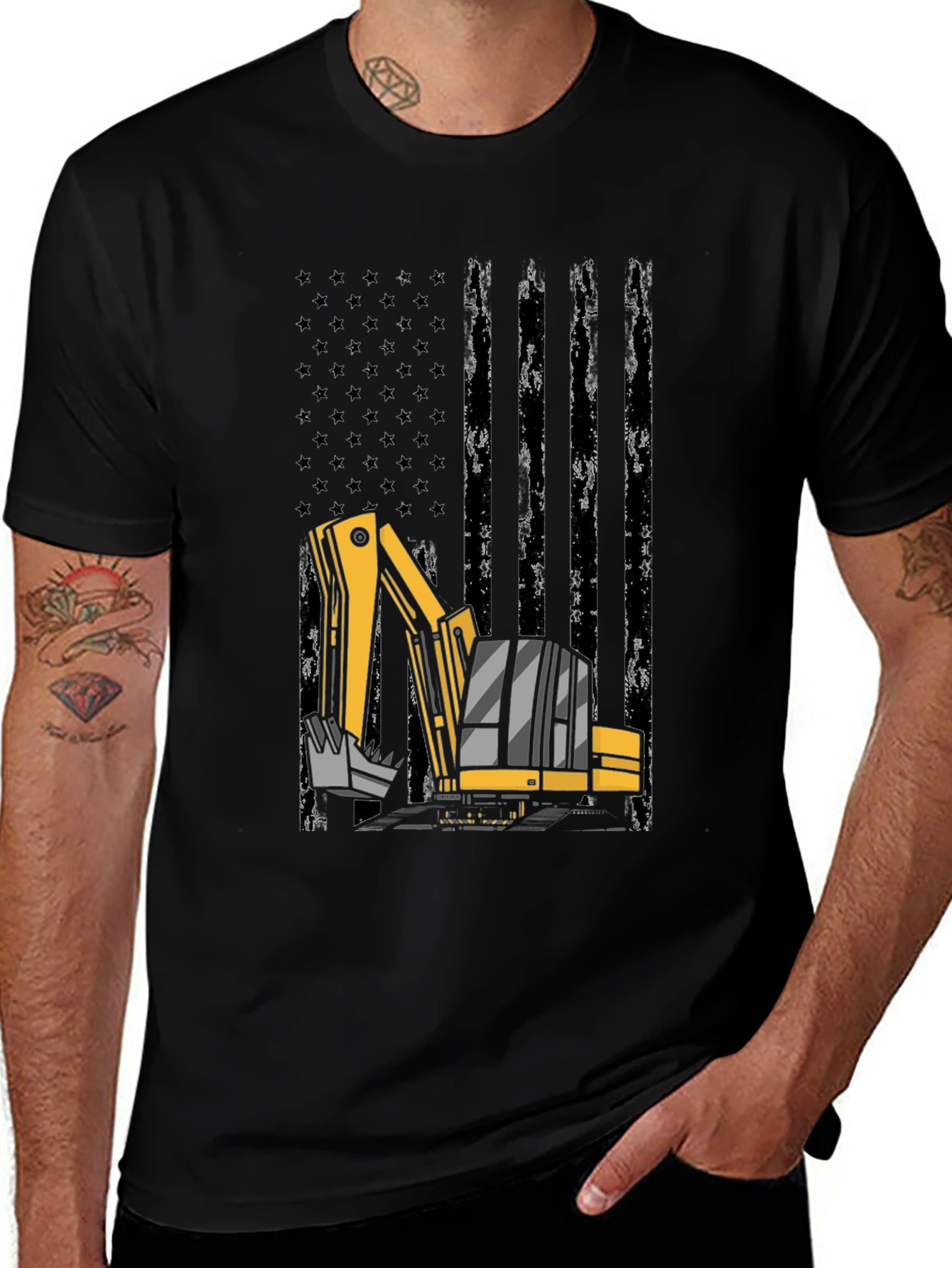 Variant 11 of Excavator American Flag Men's Black T-Shirt