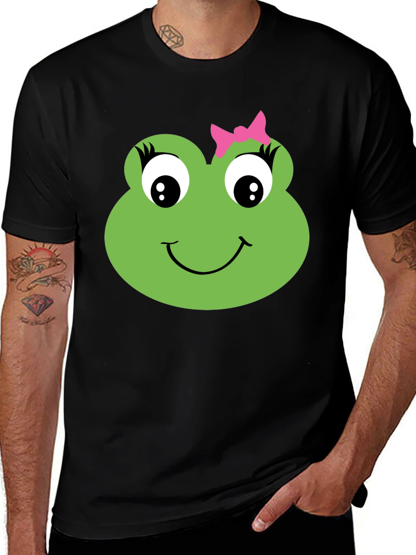Variant 5 of Cute Frog Face Graphic Tee - Black Unisex Shirt