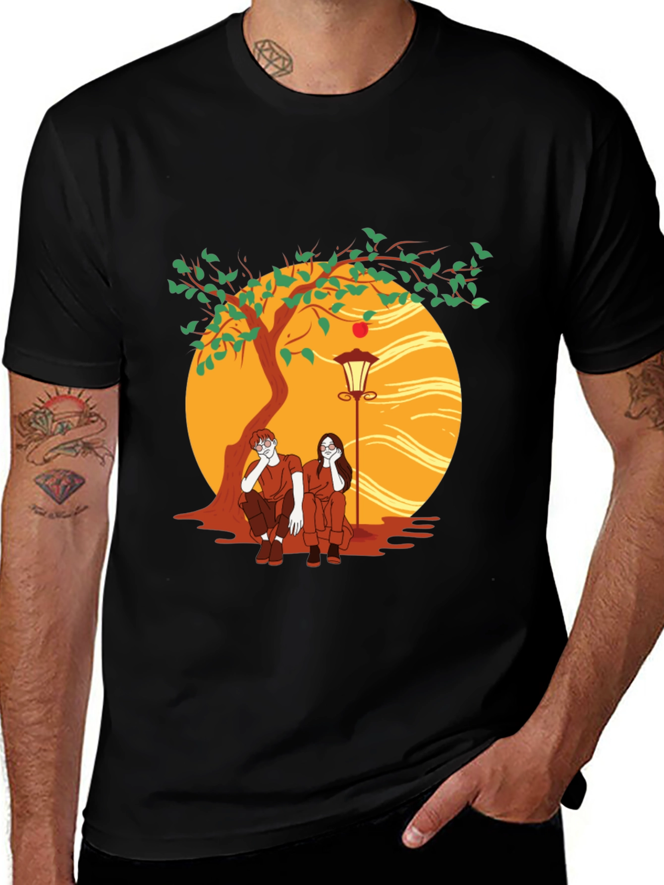 Variant 8 of Couple Under Tree Graphic Tee - Black