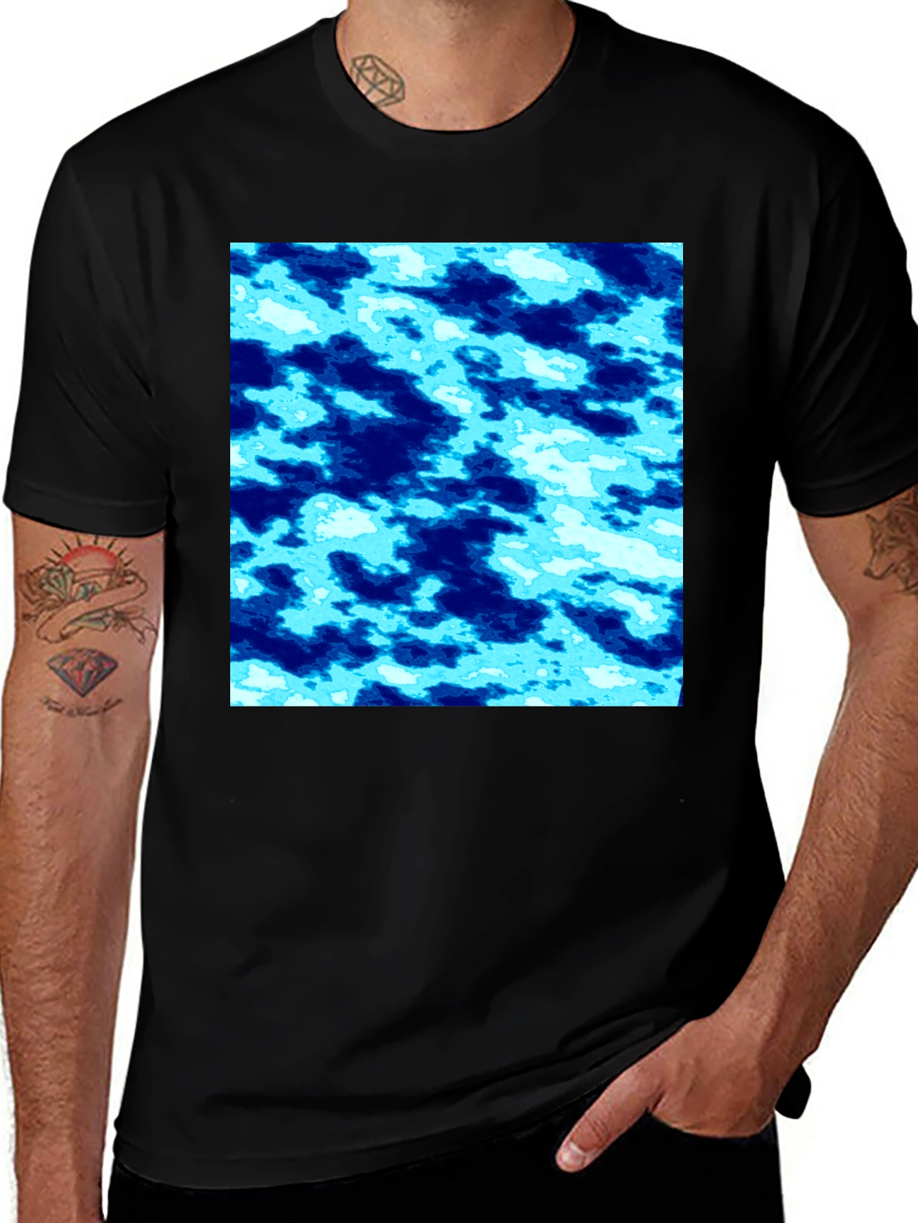 Variant 3 of Abstract Blue Pattern Black T-Shirt