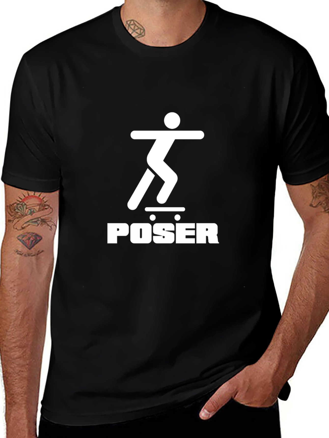 Variant 8 of Skateboarder Poser Graphic Tee - Black Crew Neck