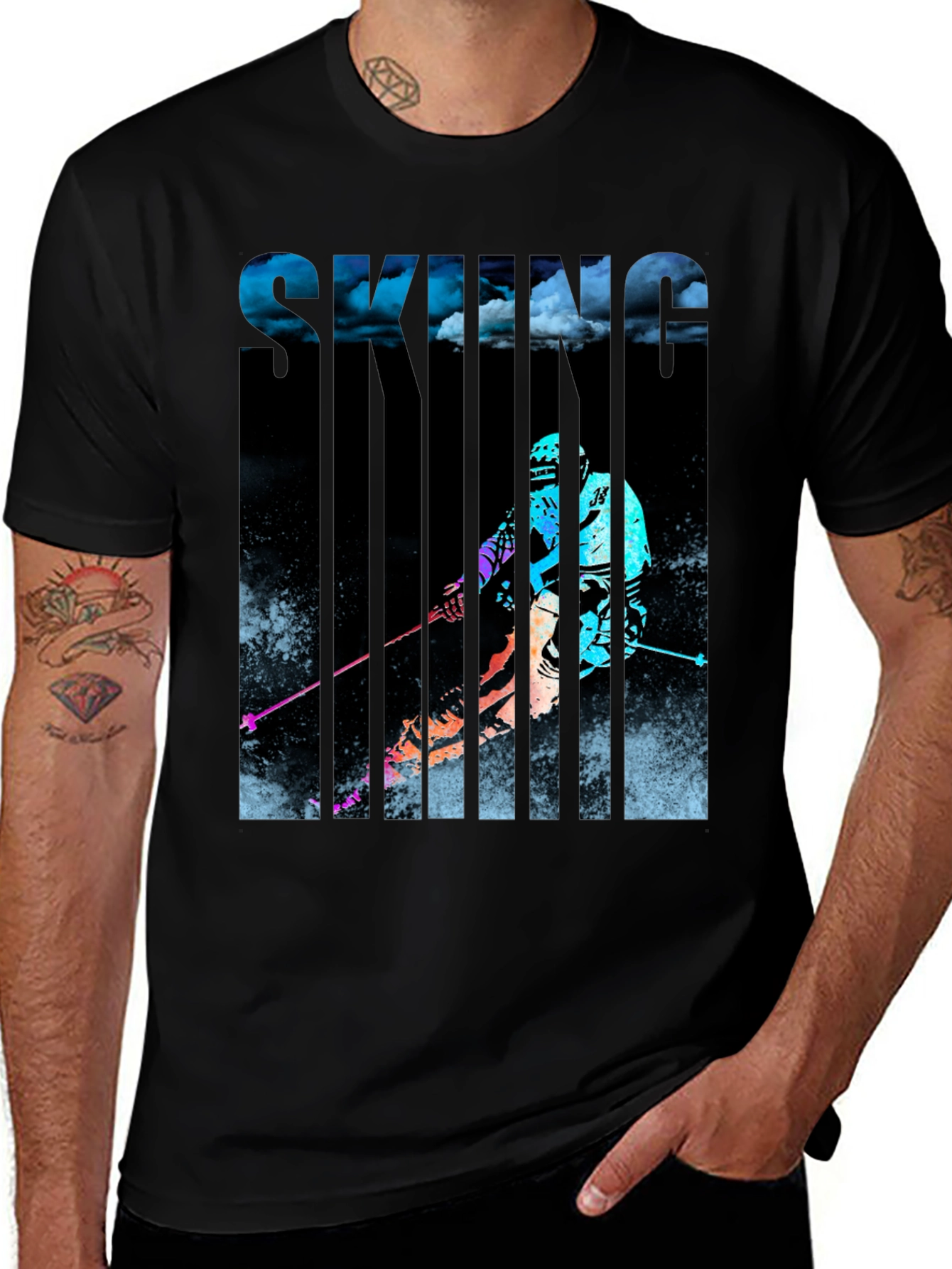 Variant 25 of Cool Skiing Graphic Print Black T-Shirt