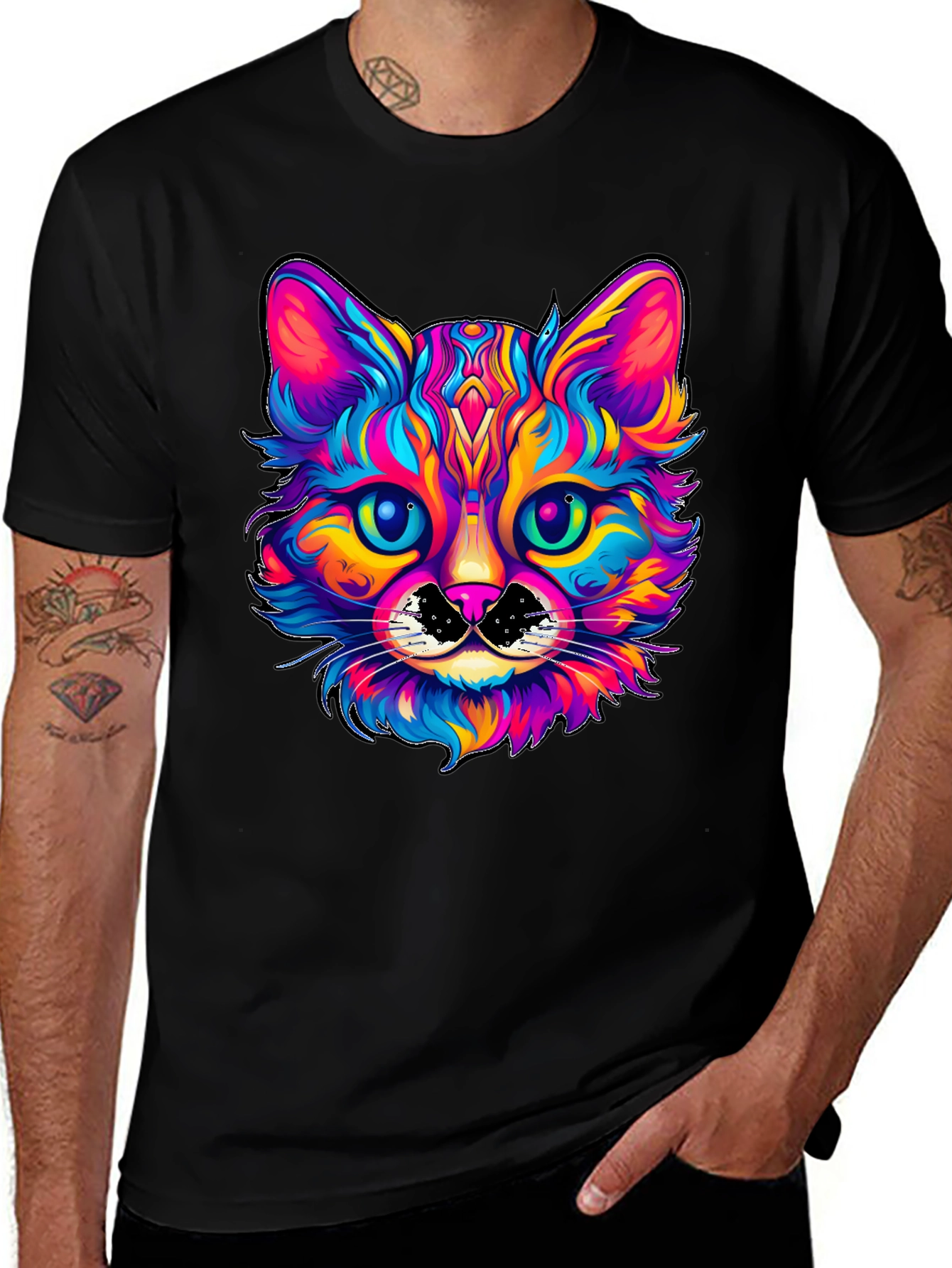 Variant 2 of Colorful Psychedelic Cat Graphic T-Shirt