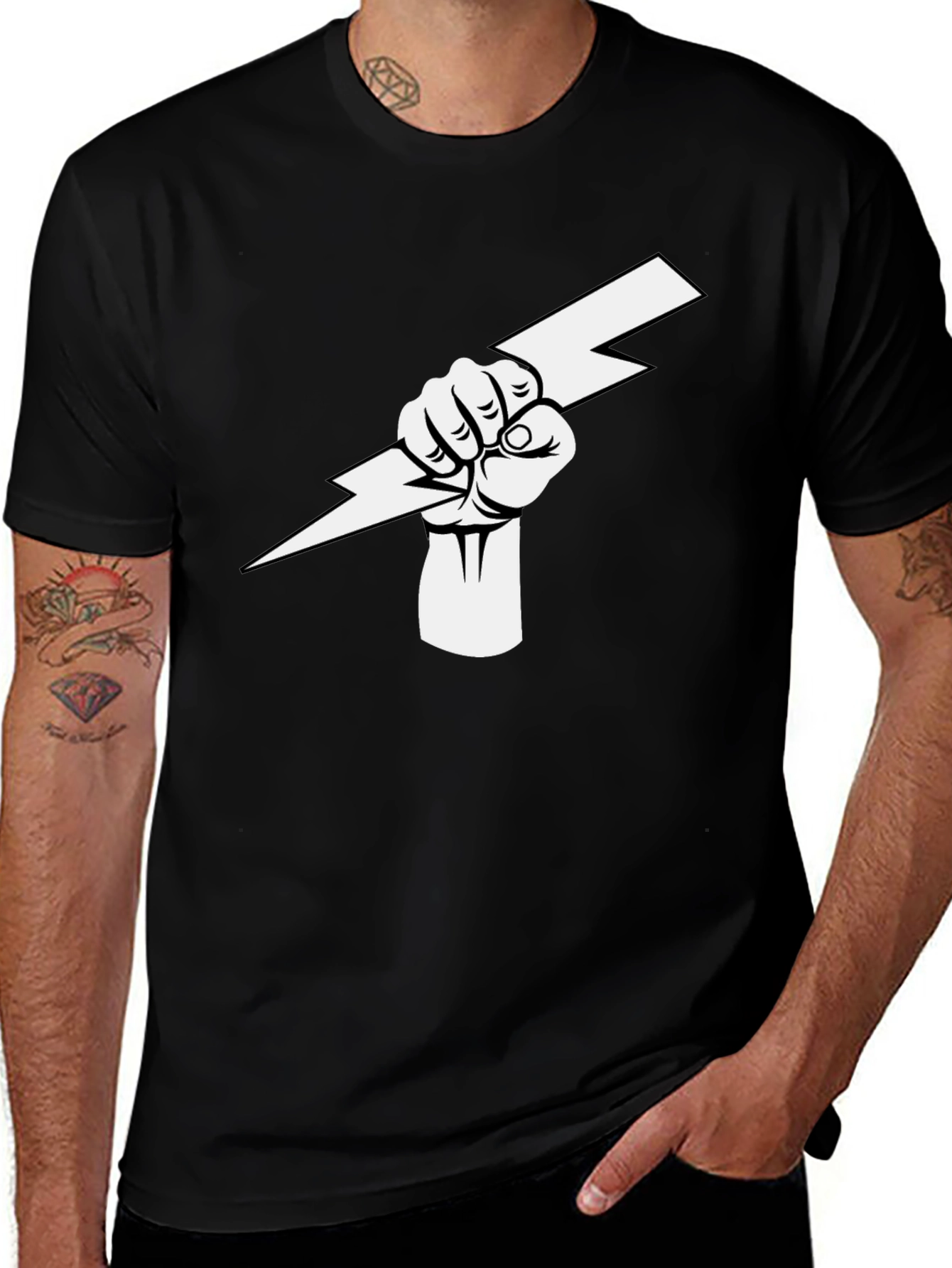 Variant 13 of Lightning Bolt Fist Graphic Tee - Black Cotton T-Shirt