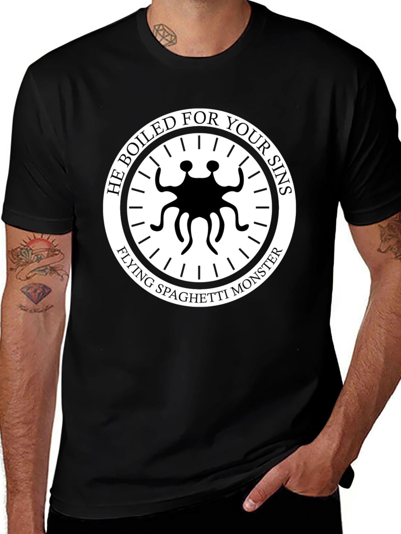 Flying Spaghetti Monster T-Shirt - He Boiled For Your Sins
