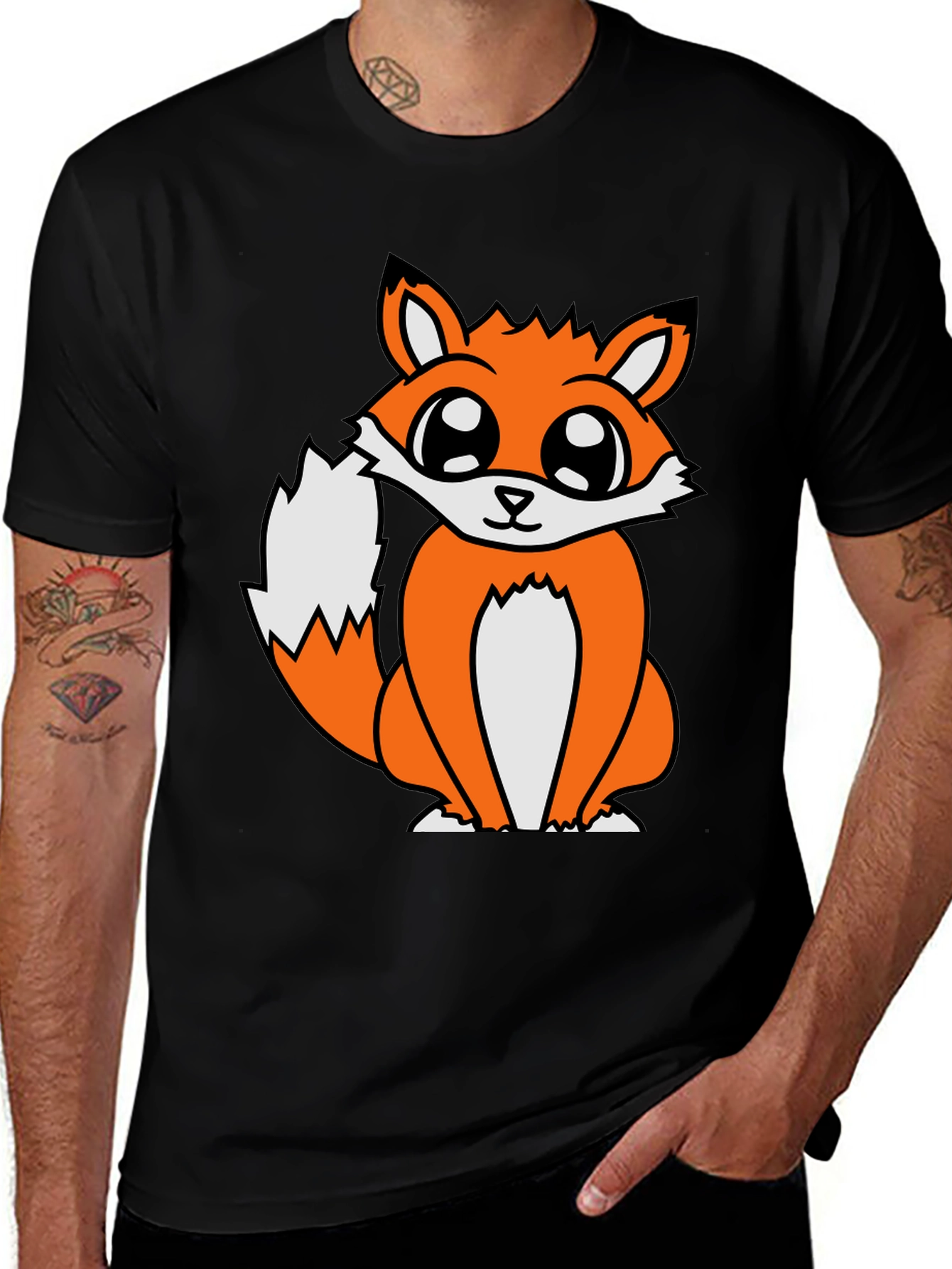 Variant 17 of Cute Cartoon Fox Graphic T-Shirt - Black