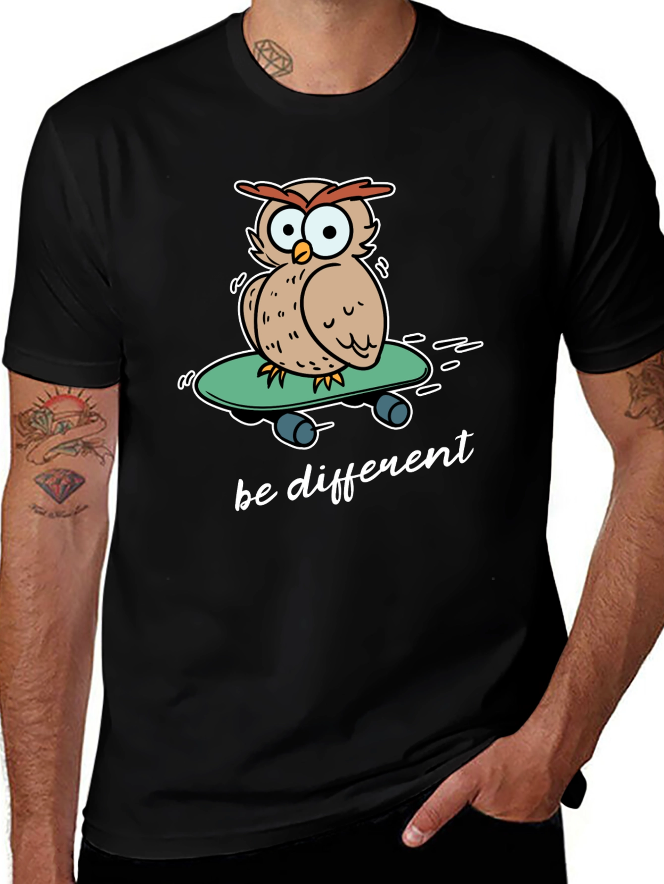 Variant 26 of Unique Owl Skateboard Graphic T-Shirt - Be Different!
