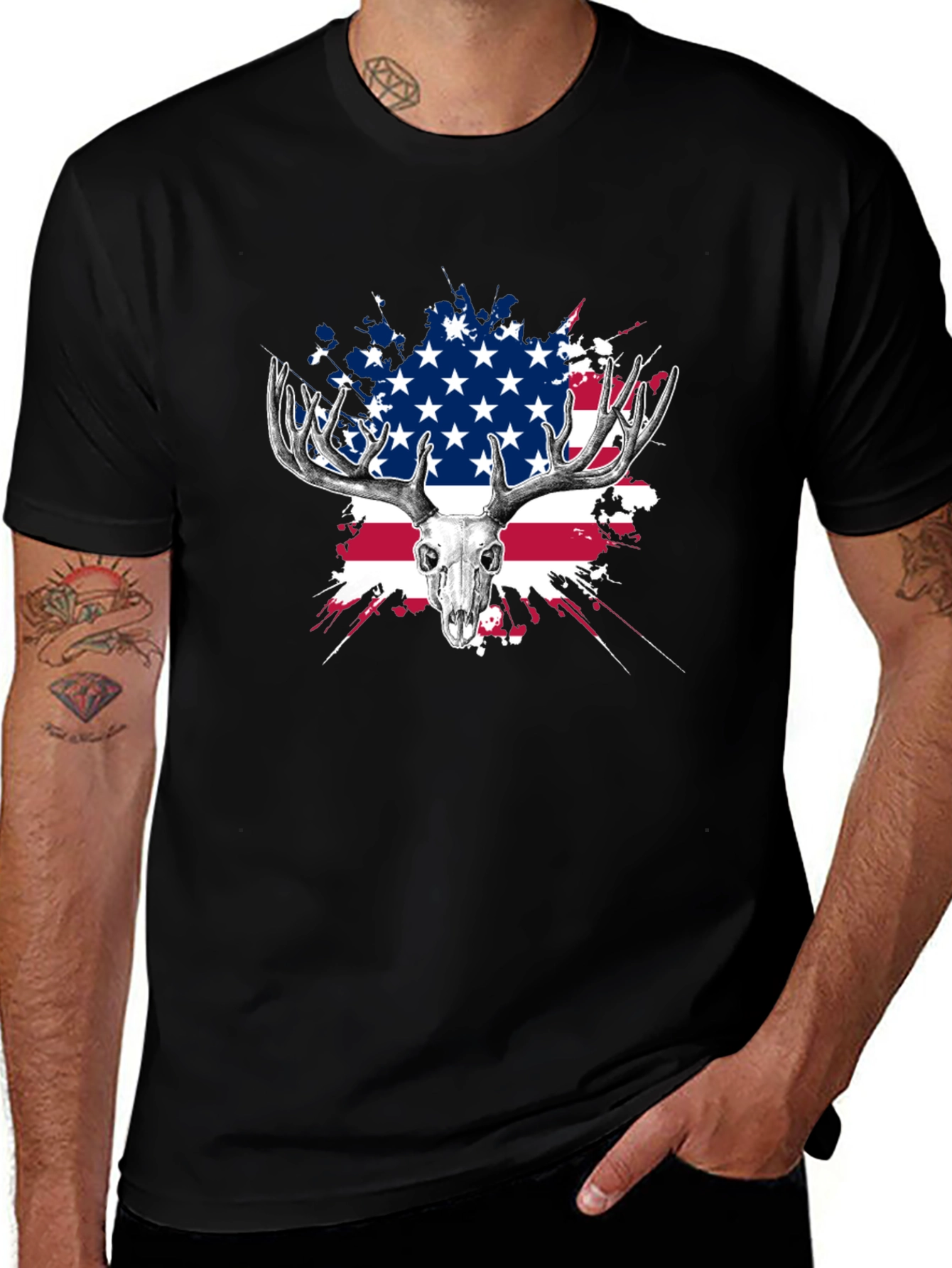 Variant 9 of Deer Skull USA Flag Graphic T-Shirt