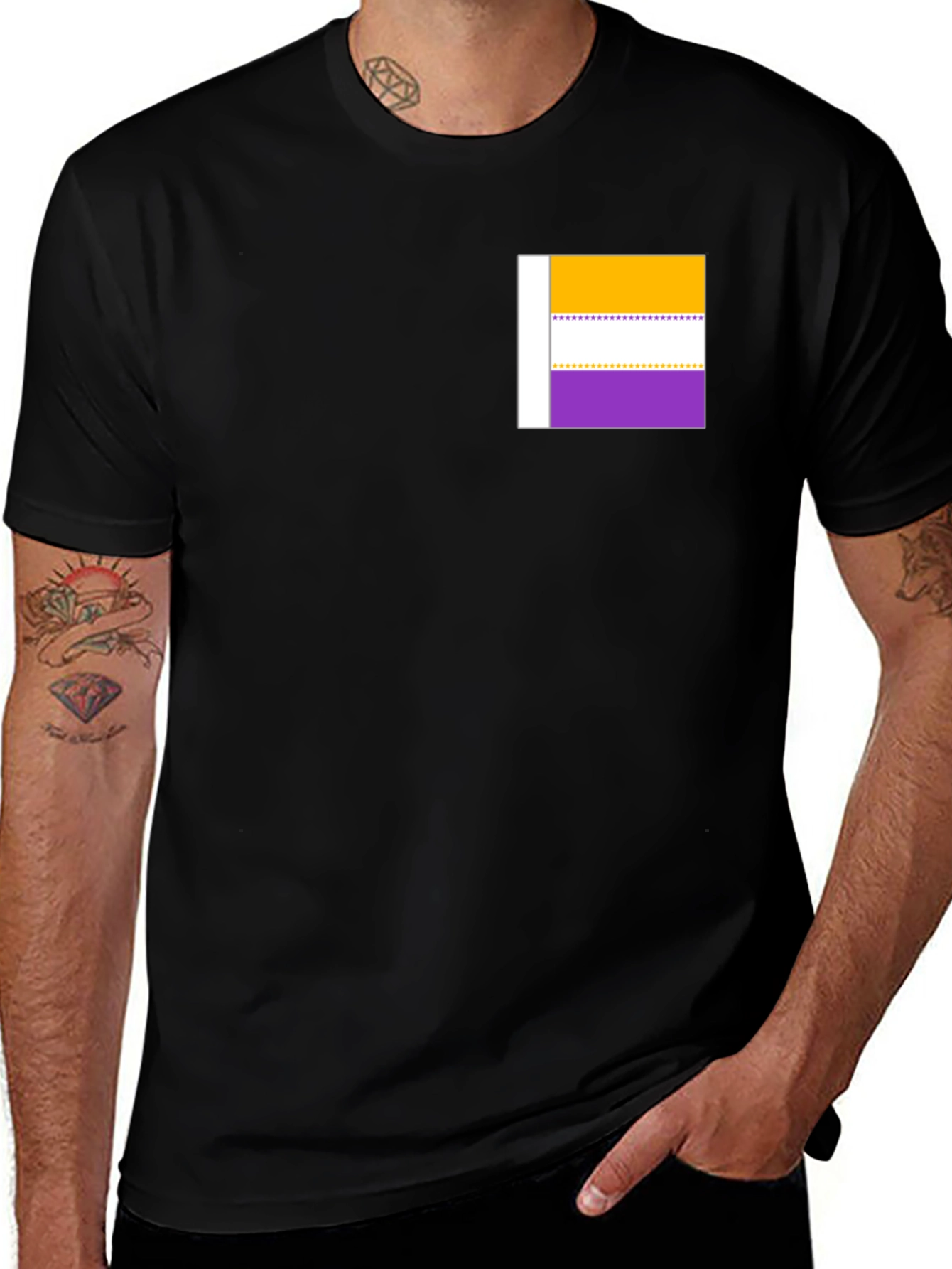 Variant 12 of Modern Color Block Pocket Black T-Shirt