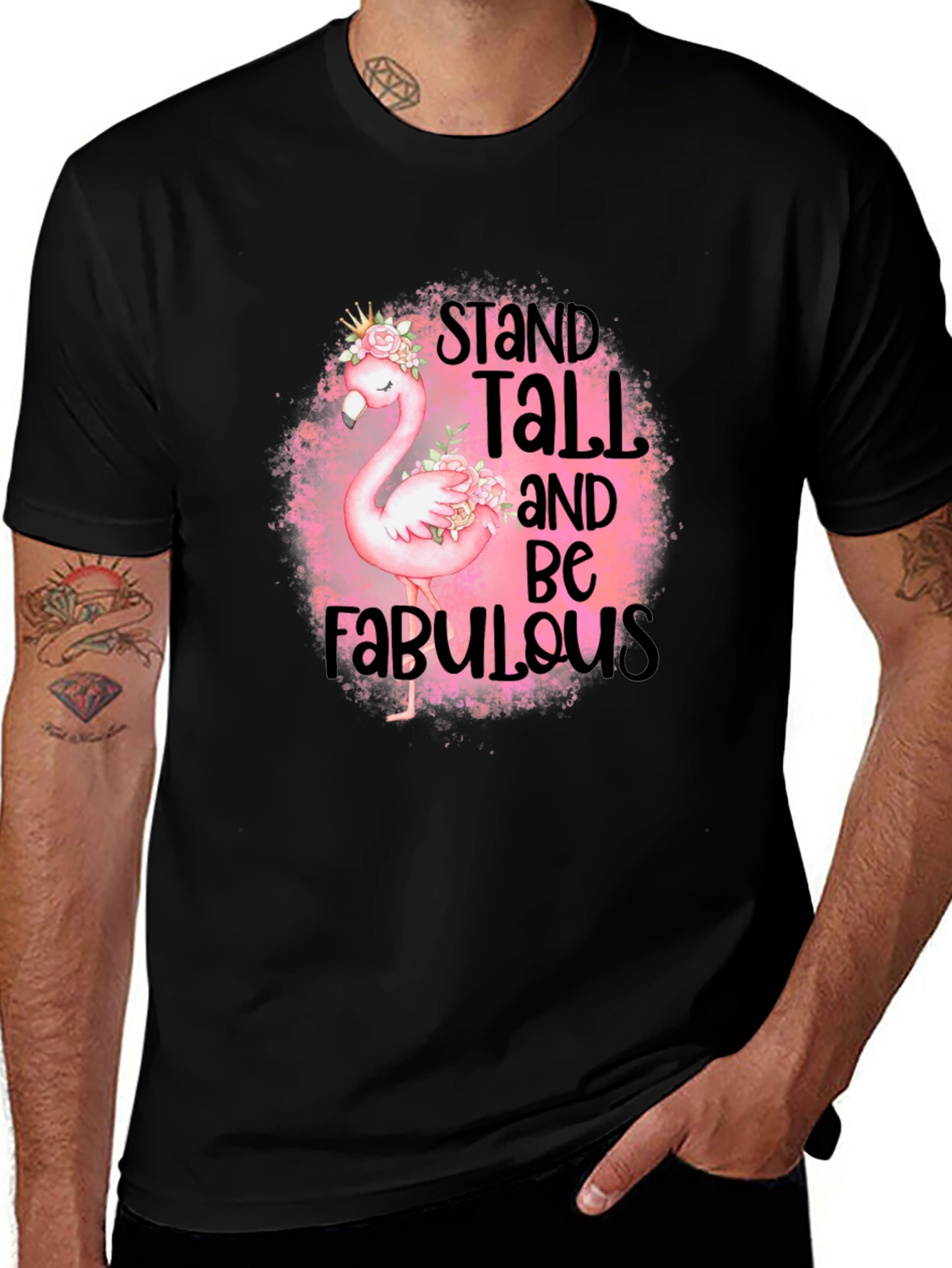Variant 22 of Stand Tall Flamingo Graphic Black T-Shirt