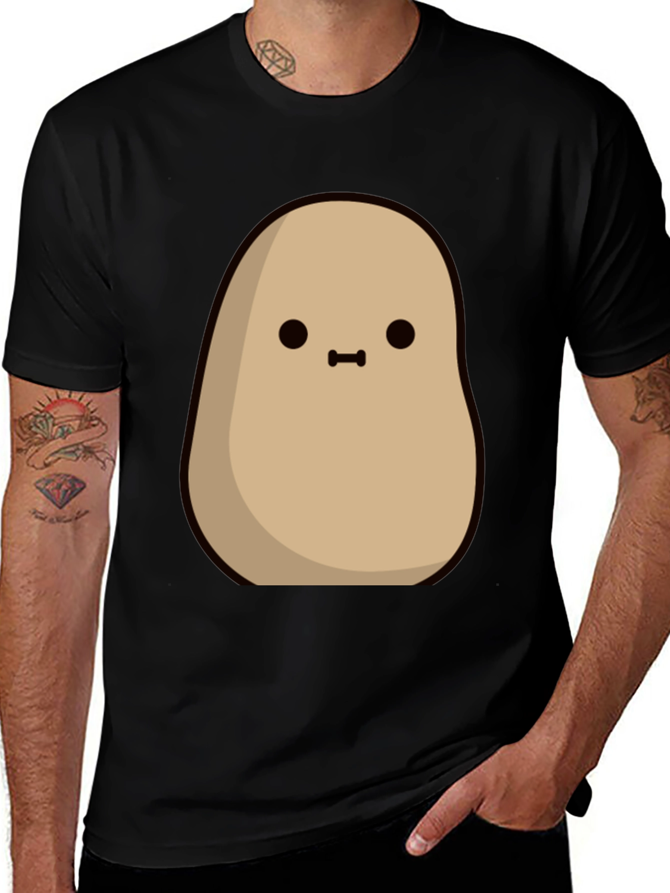 Variant 20 of Cute Potato Graphic Tee - Black Cotton T-Shirt