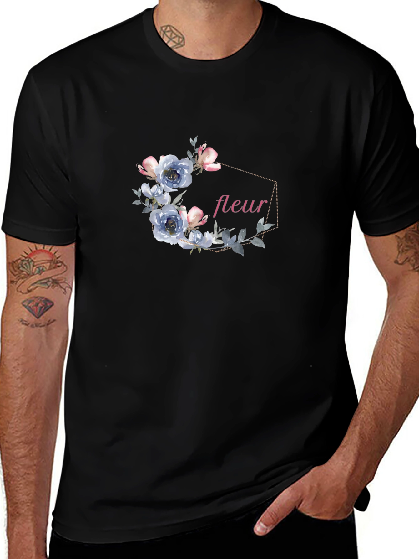 Floral Fleur Graphic Black Tee Shirt