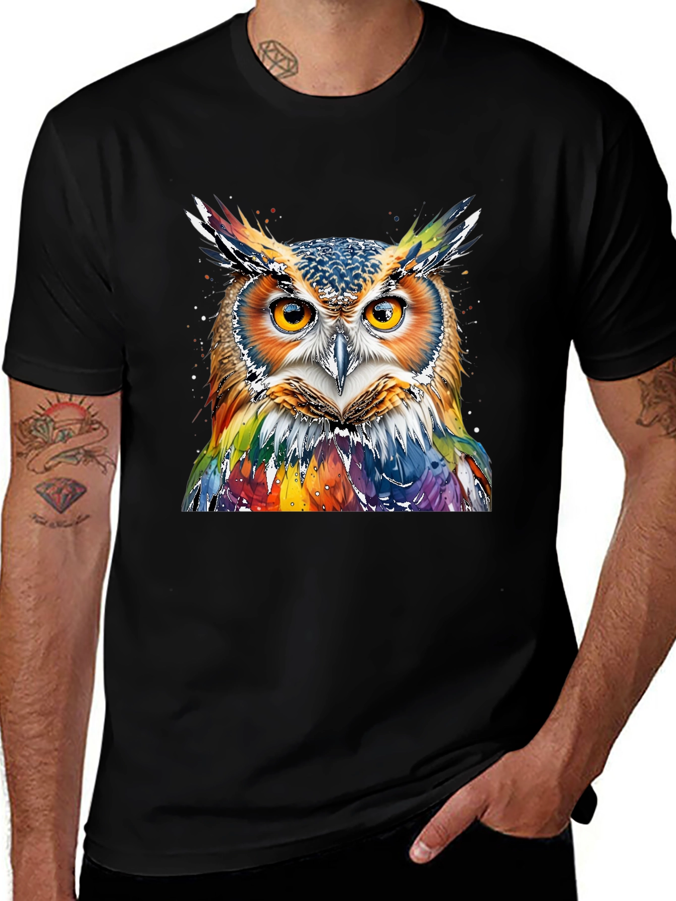 Variant 20 of Colorful Owl Graphic Print Tee Shirt