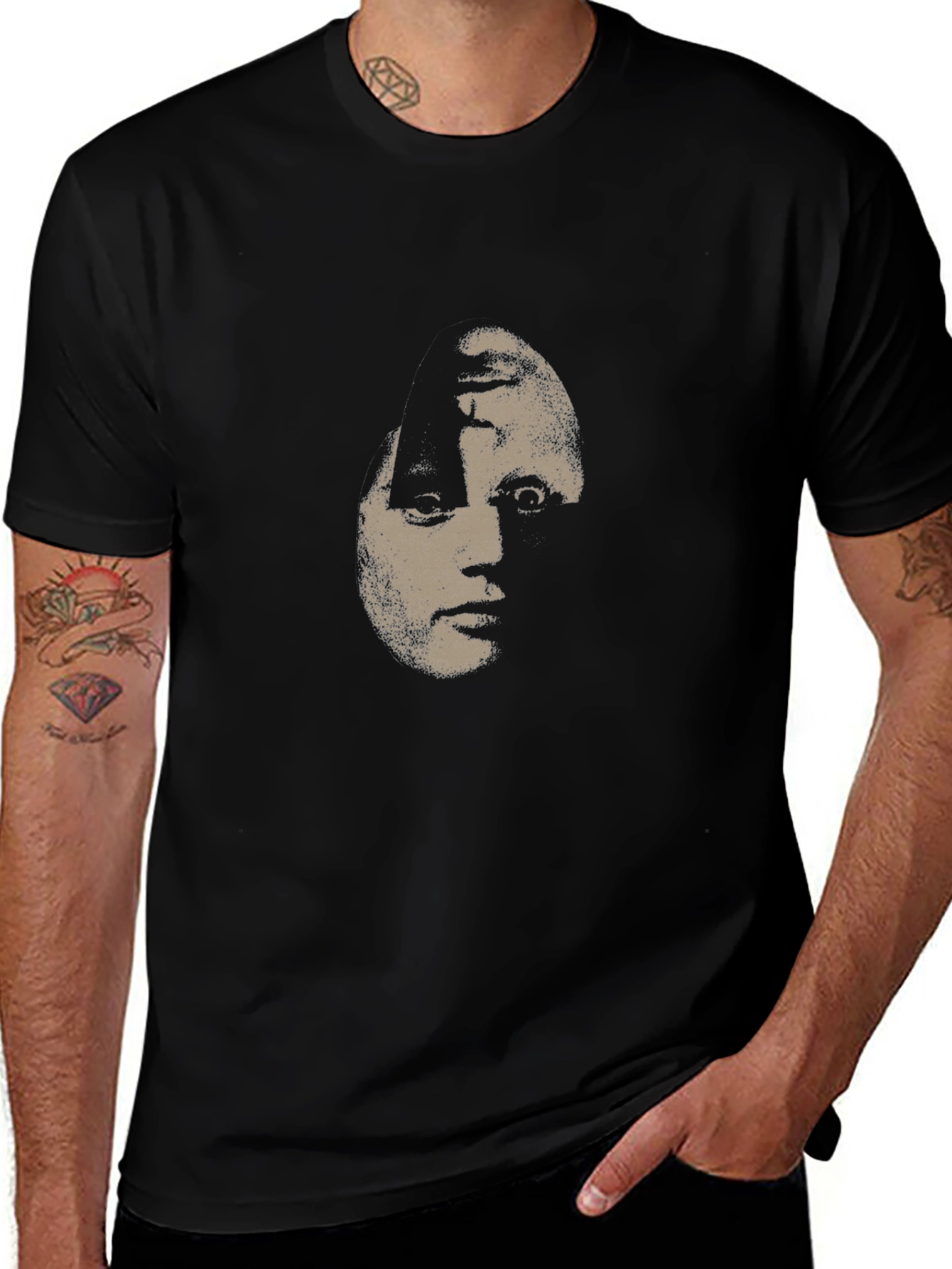 Variant 10 of Creepy Face Graphic Black T-Shirt
