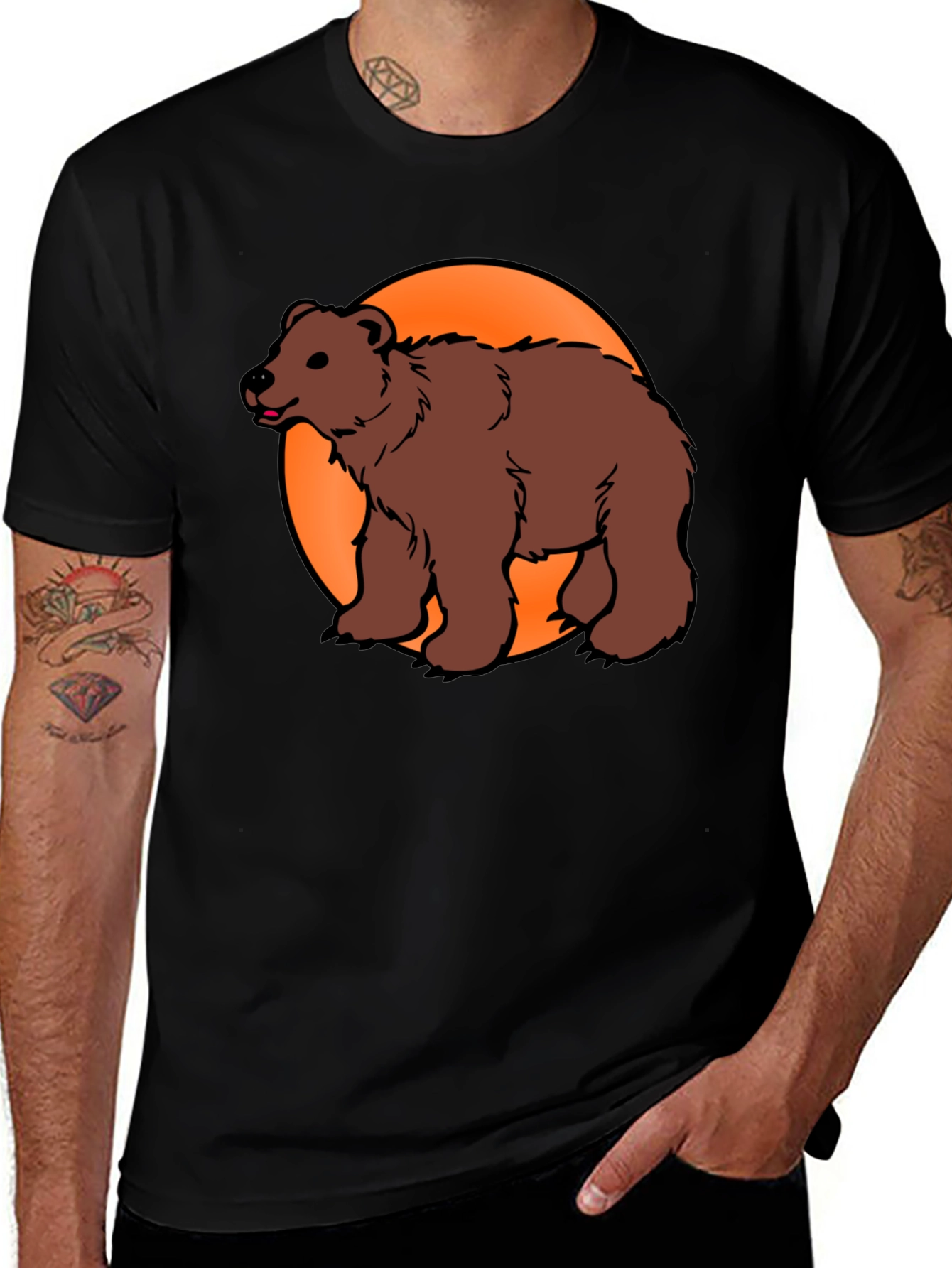 Variant 28 of Bear Graphic Tee - Black Cotton Blend T-Shirt