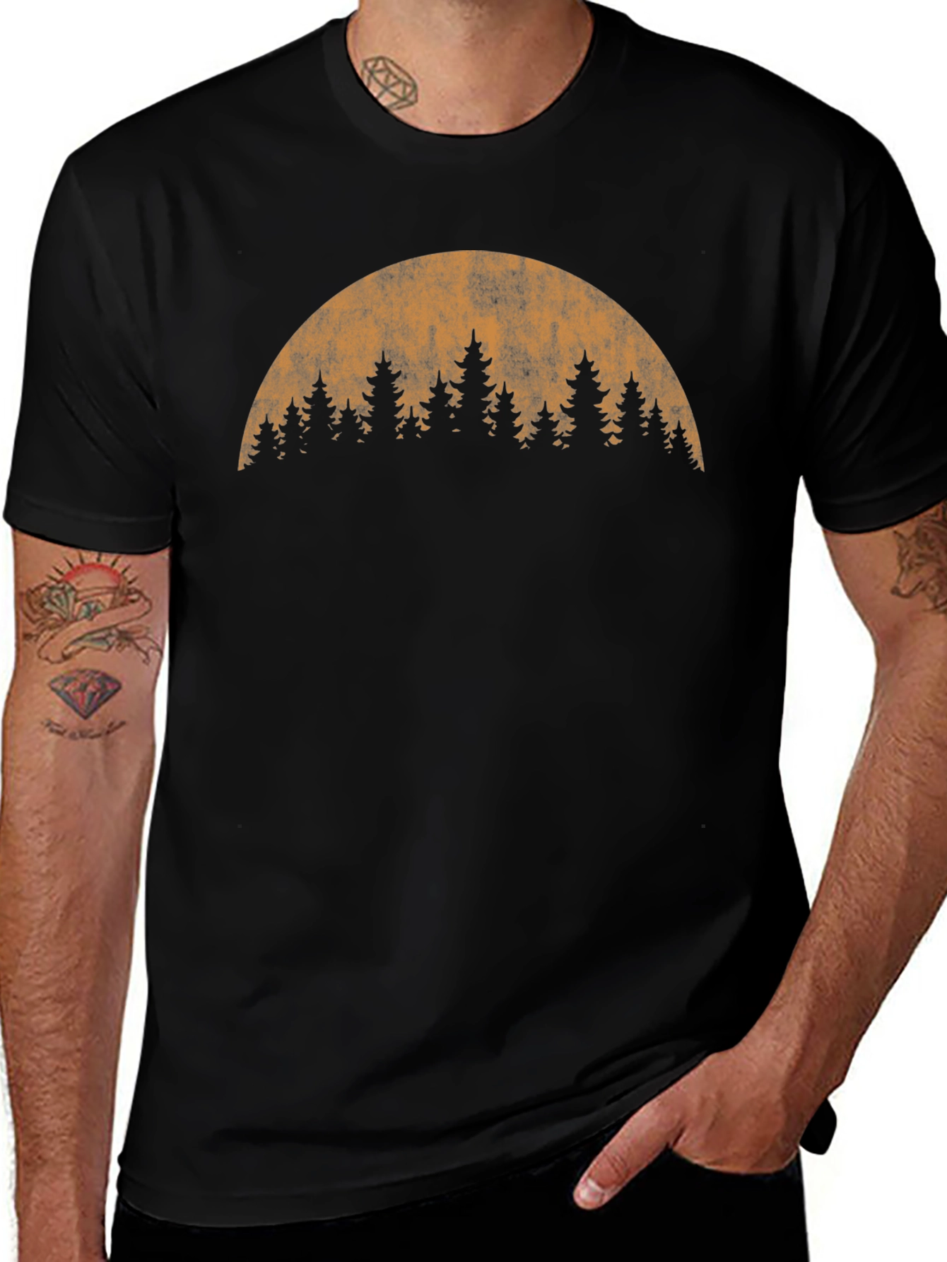 Variant 21 of Retro Forest Moon Graphic T-Shirt - Black