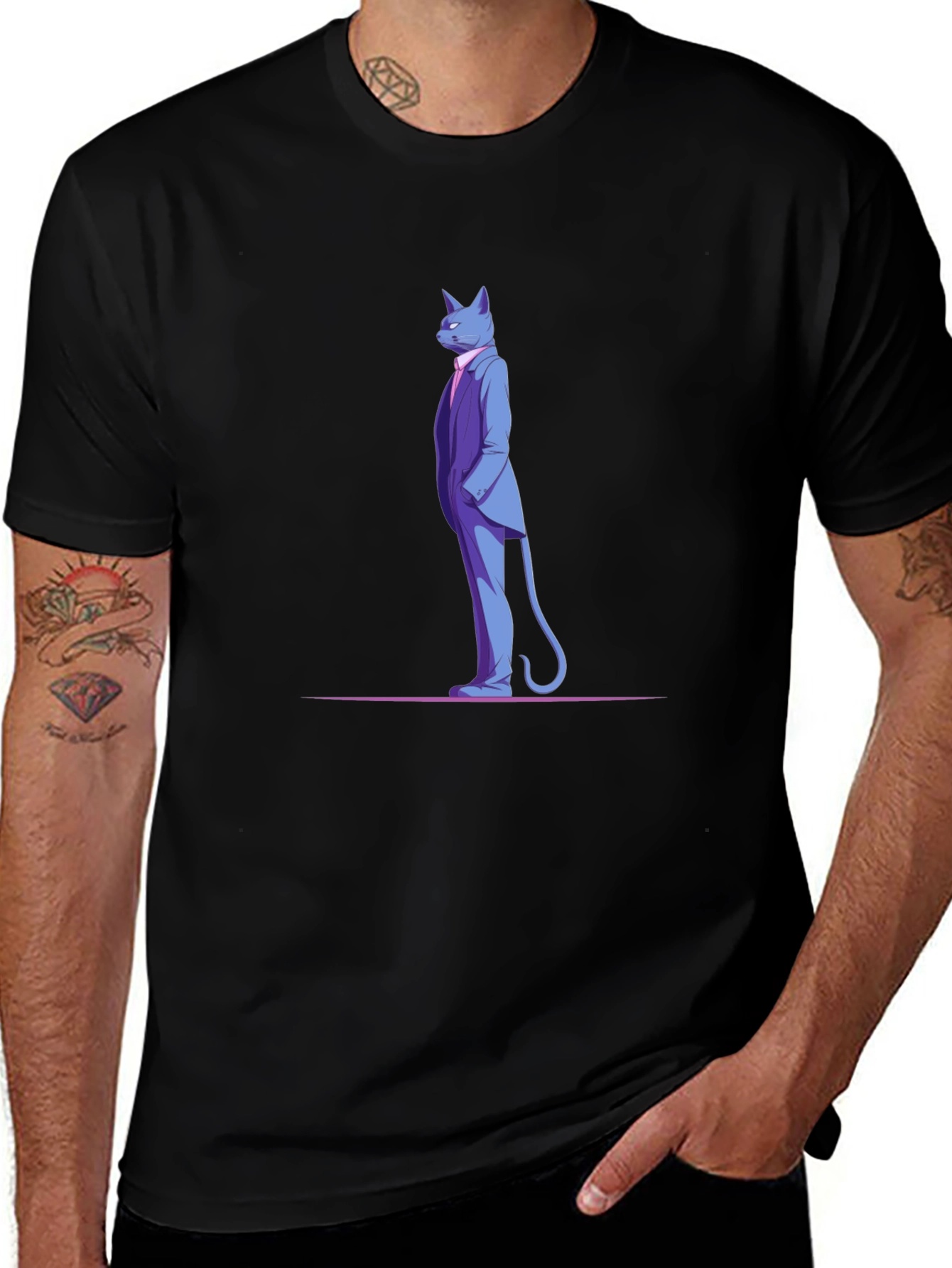 Variant 5 of Dapper Cat in Suit Black T-Shirt