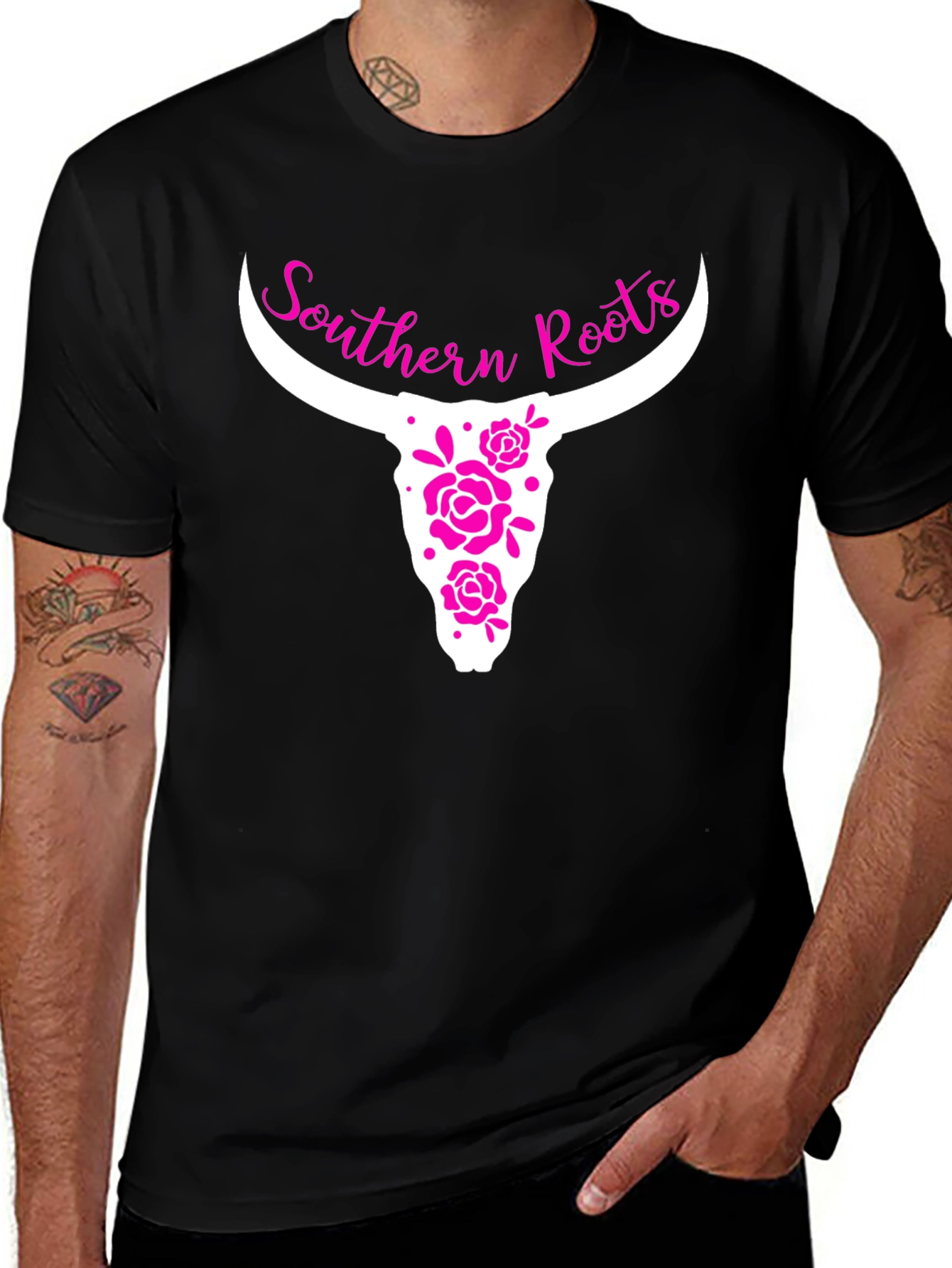 Black Southern Roots Bull Skull Graphic Tee main image