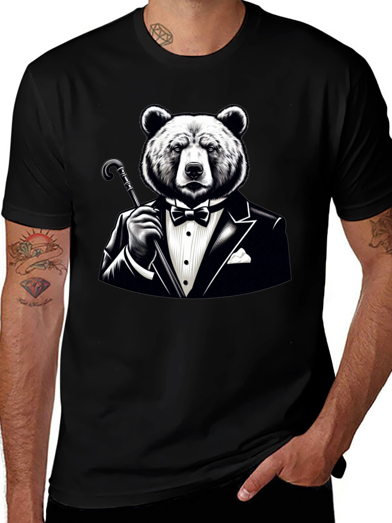 Variant 24 of Bear in Tuxedo Graphic T-Shirt - Stylish Novelty Tee