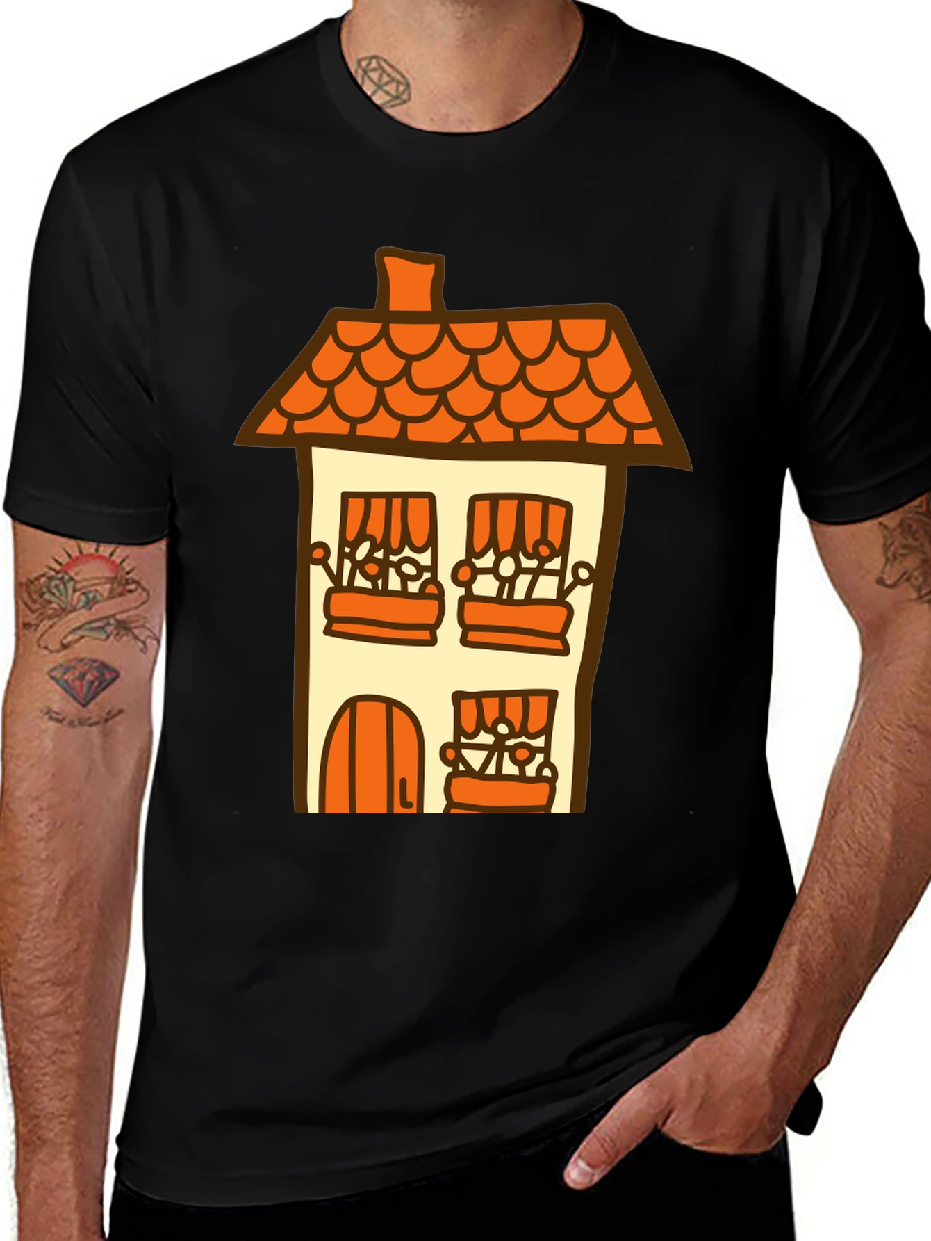 Variant 4 of Cartoon House Black T-Shirt