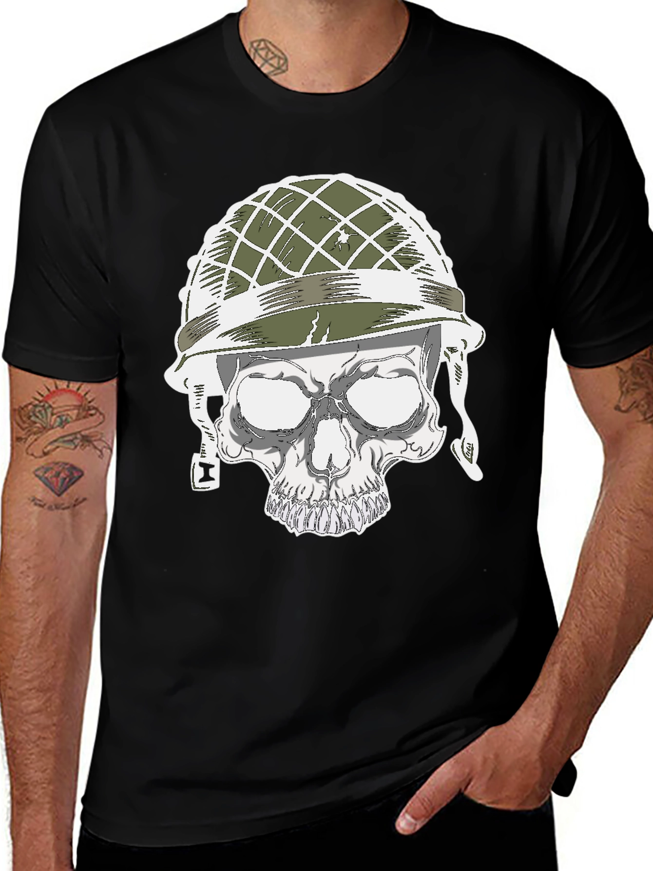 Variant 19 of Skull in Military Helmet Graphic Tee