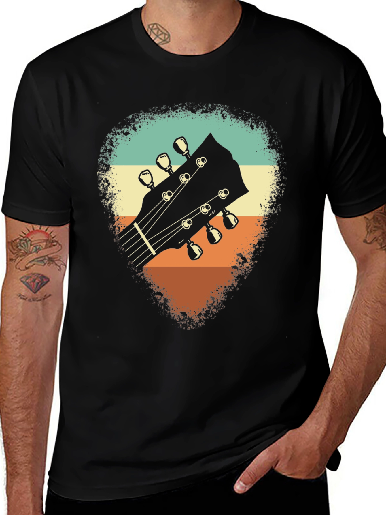 Variant 8 of Retro Guitar Headstock Graphic Tee - Black