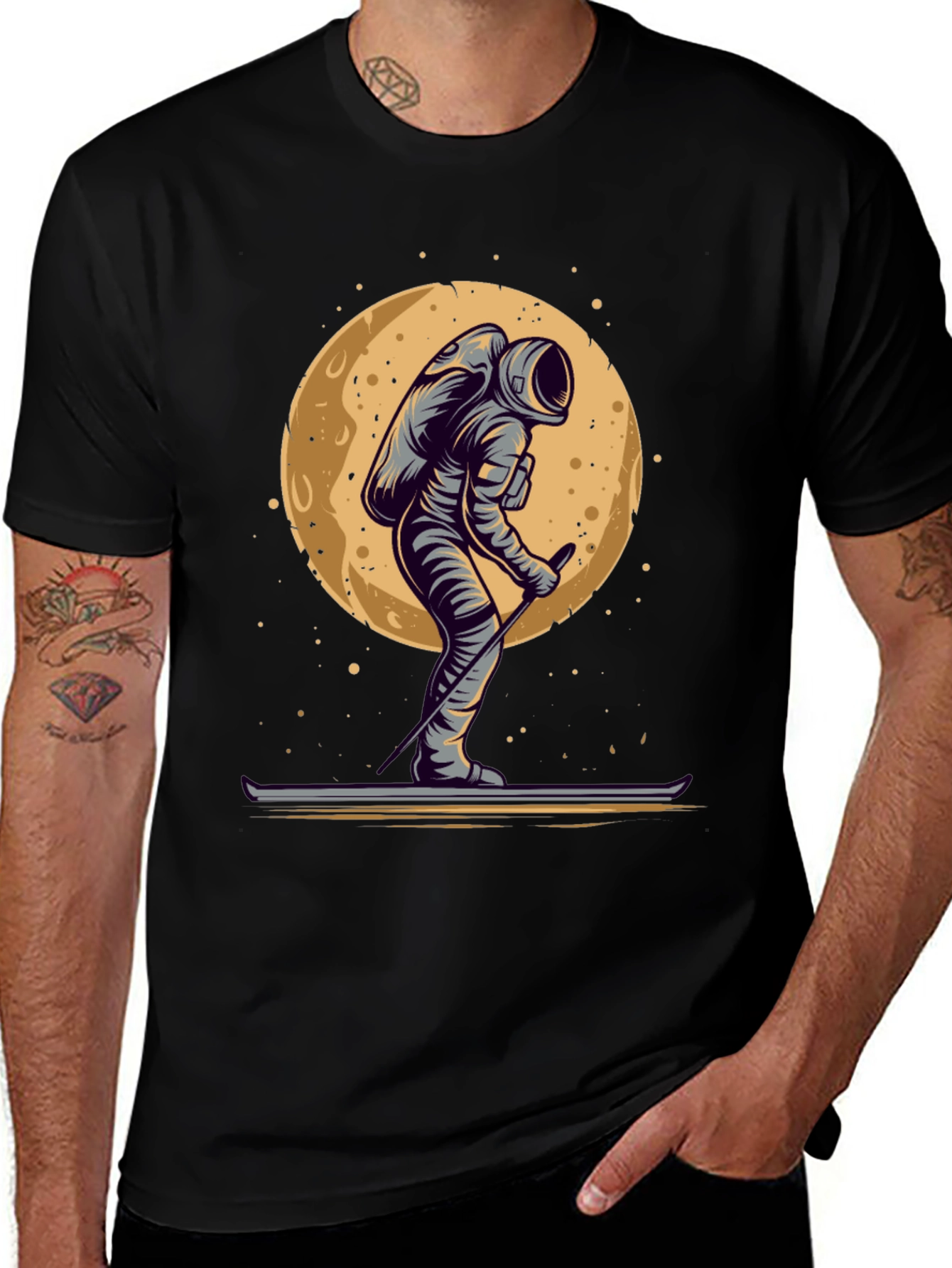Astronaut Skiing on the Moon Graphic T-Shirt