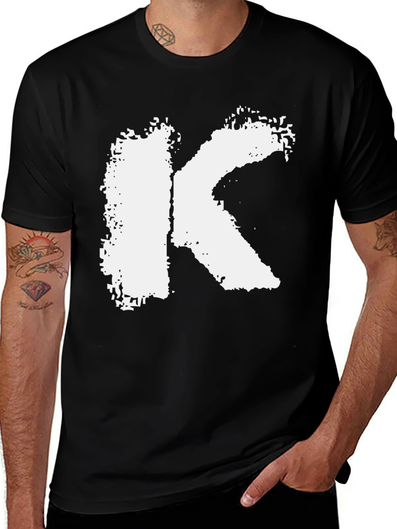 Variant 23 of Bold White Letter K Graphic Black T-Shirt