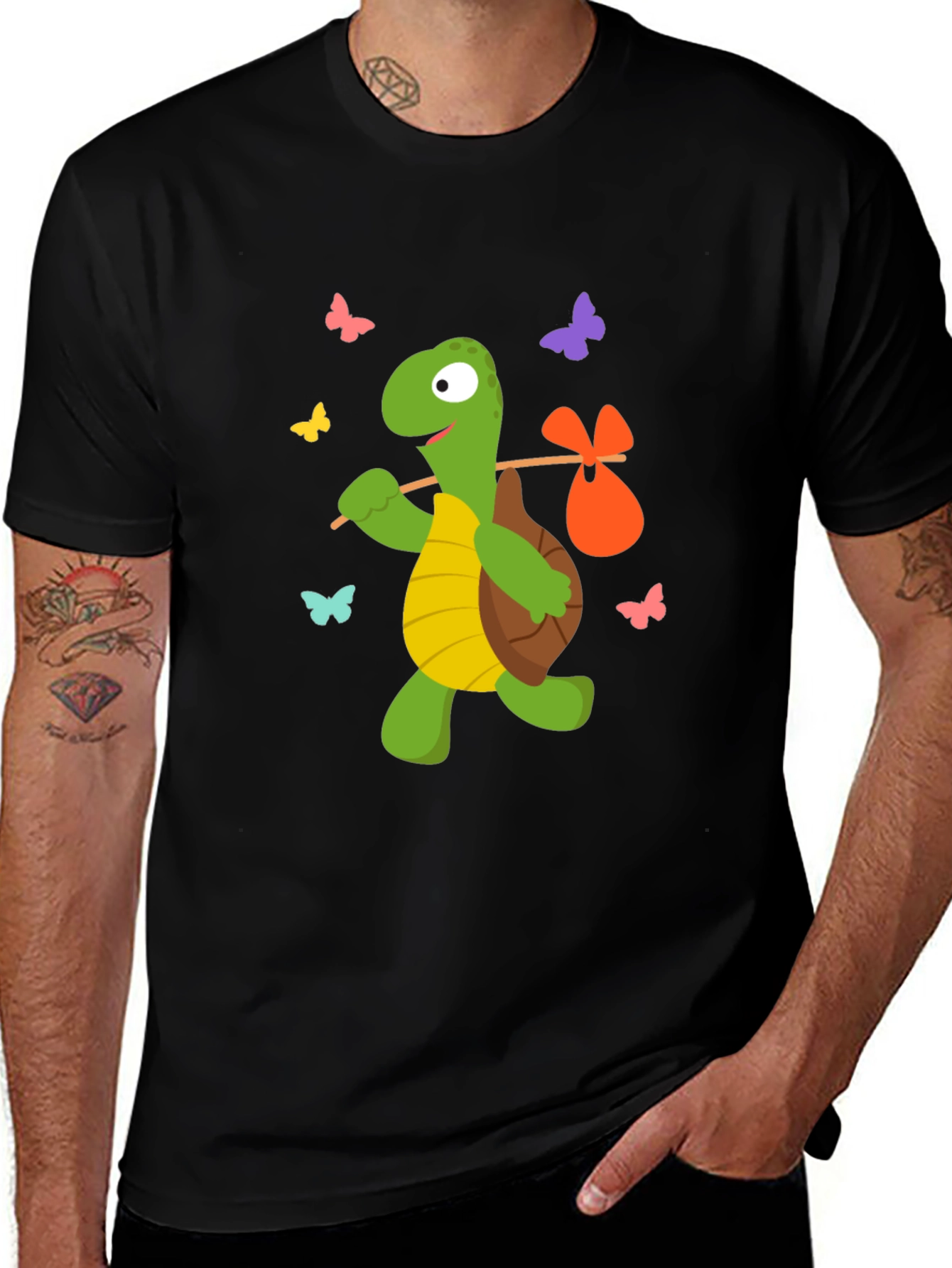 Variant 7 of Turtle with Satchel Graphic Black T-Shirt