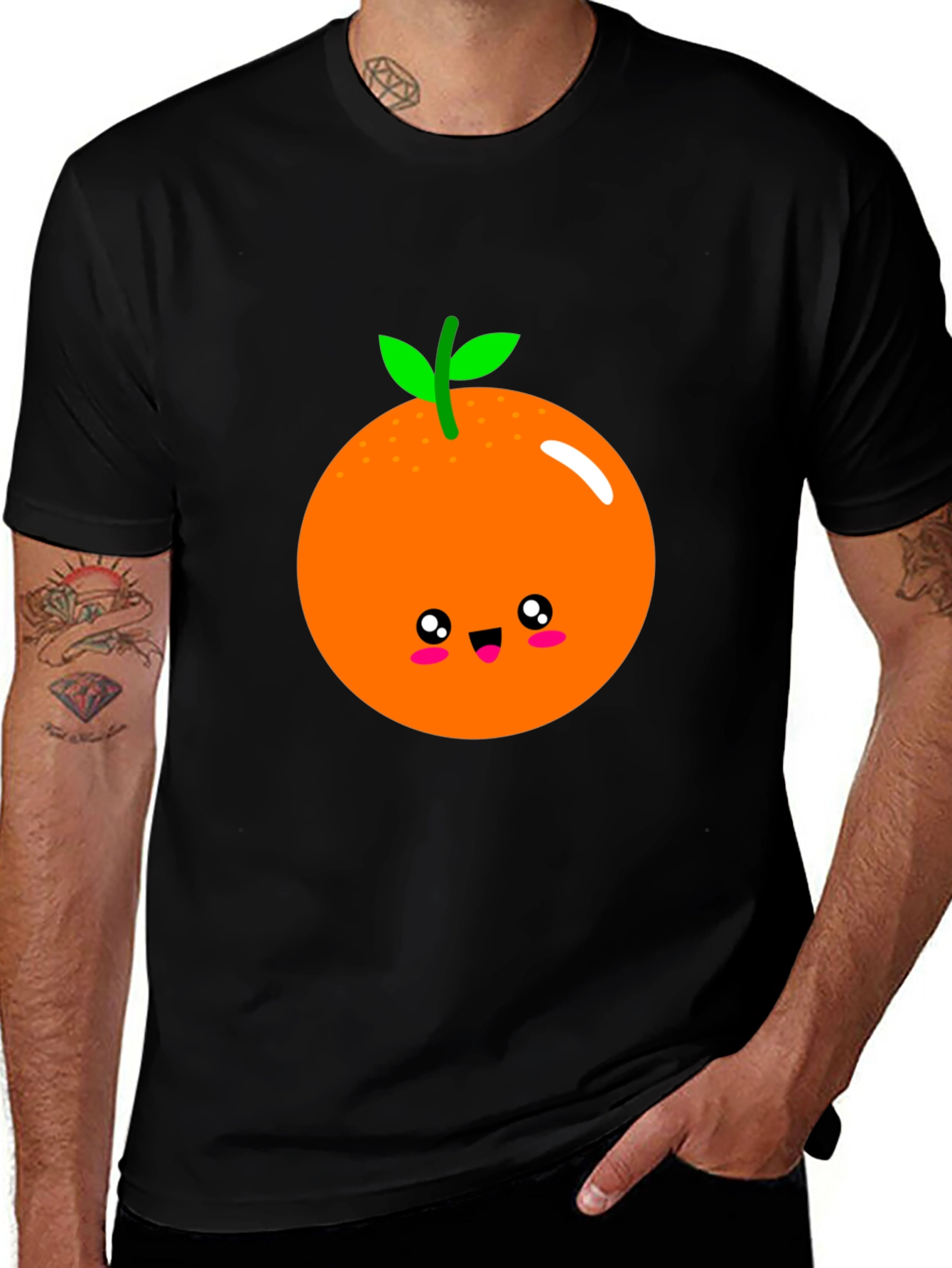 Variant 28 of Cute Orange Graphic Tee - Black Cotton T-Shirt