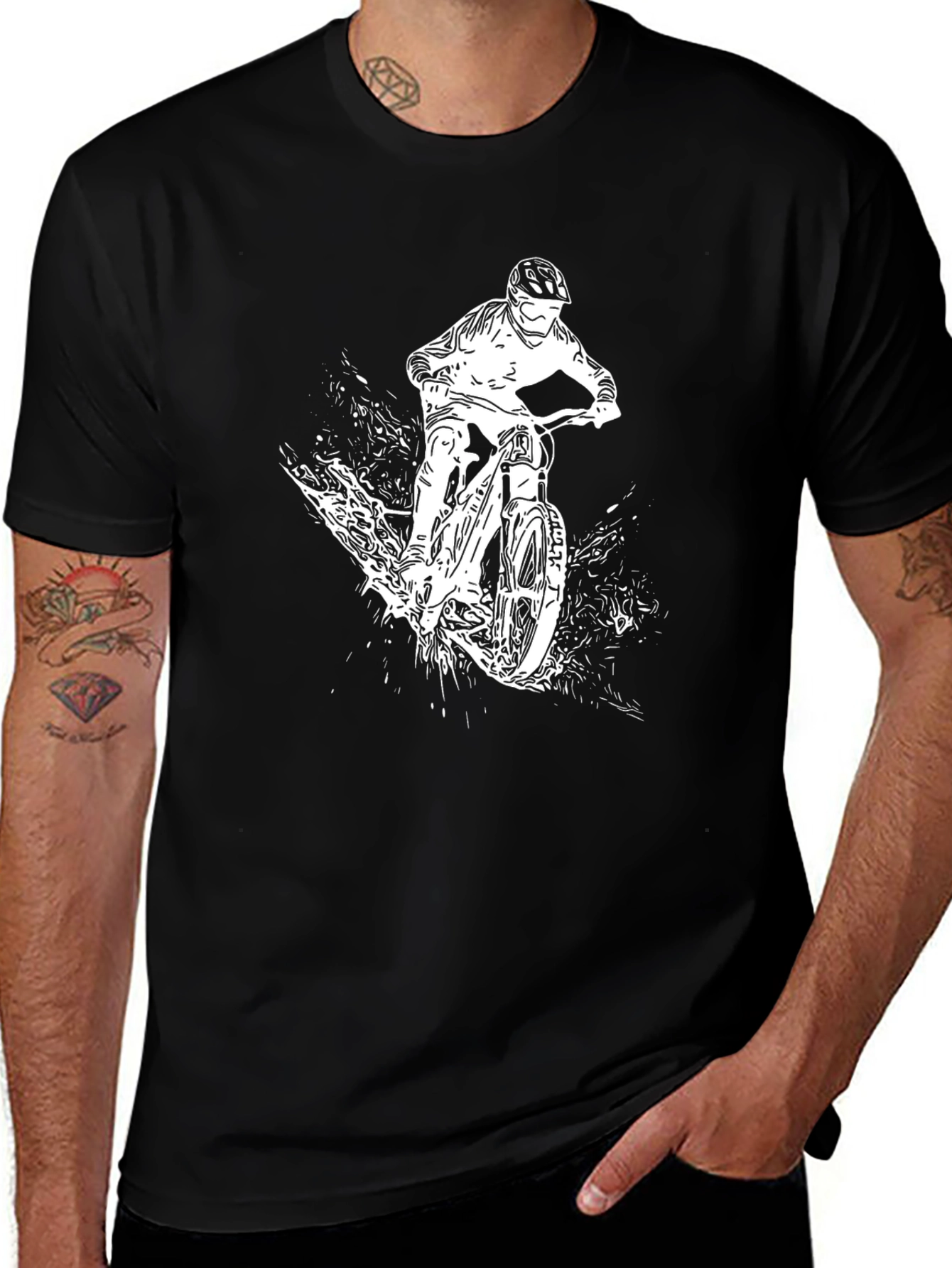 Variant 2 of Mountain Biker Graphic Tee - Black Cotton T-Shirt