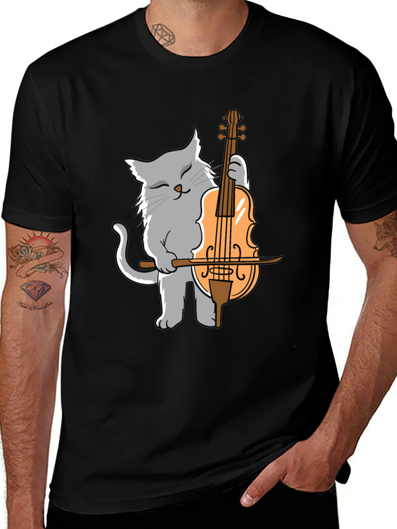 Variant 25 of Cat Playing Cello Graphic T-Shirt