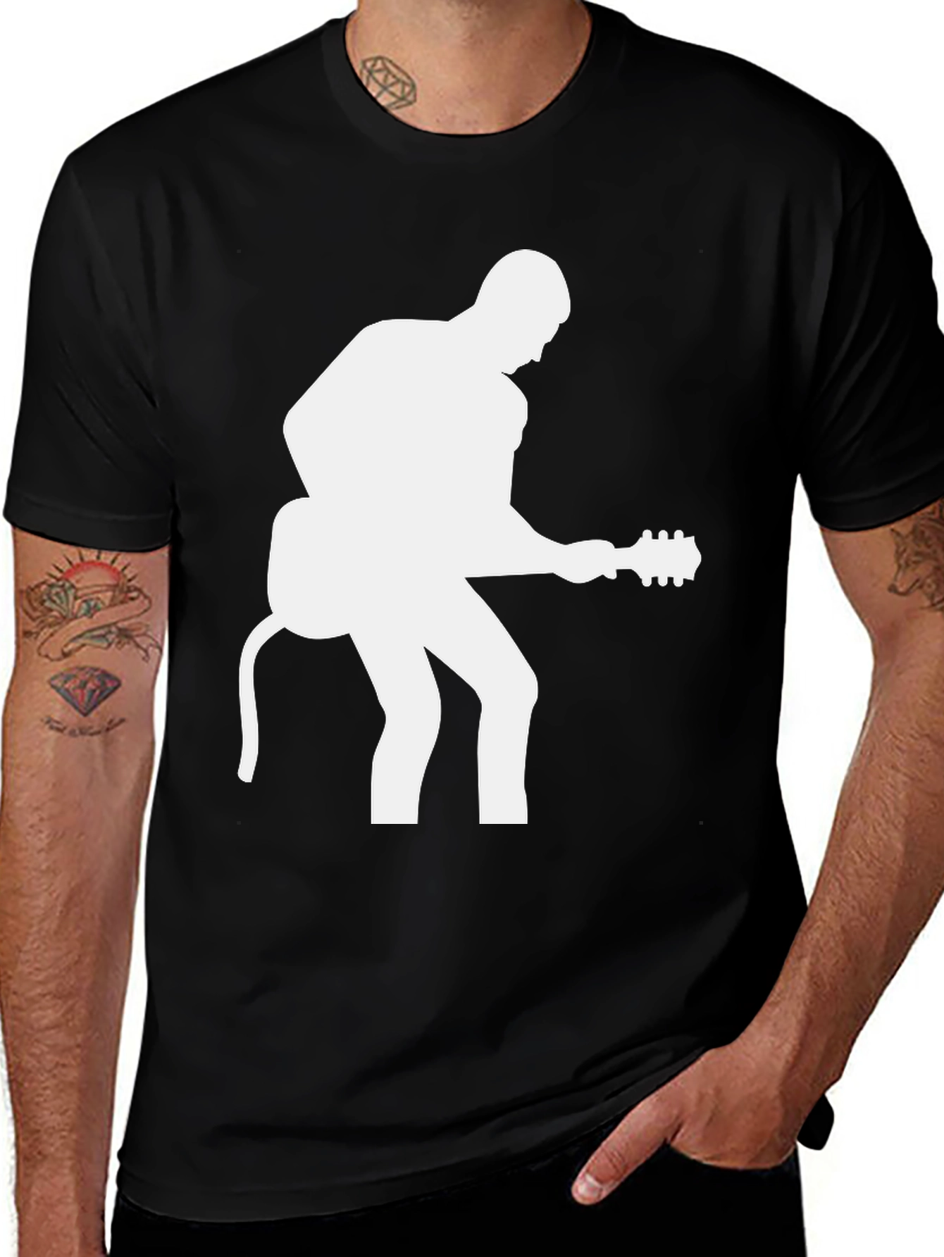 Variant 15 of Guitar Player Graphic Tee - Black Cotton T-Shirt